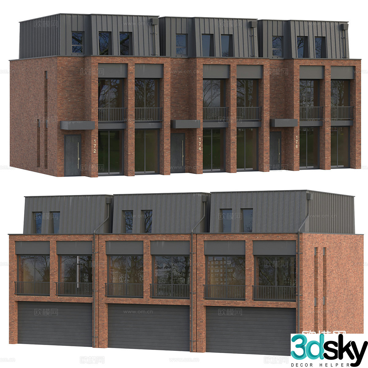 Modern brick building 3d model