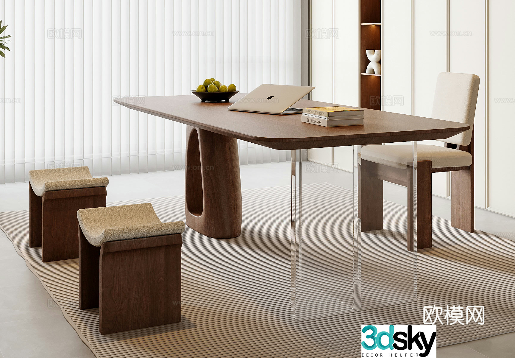 Medium style desk and chair combination 3D model