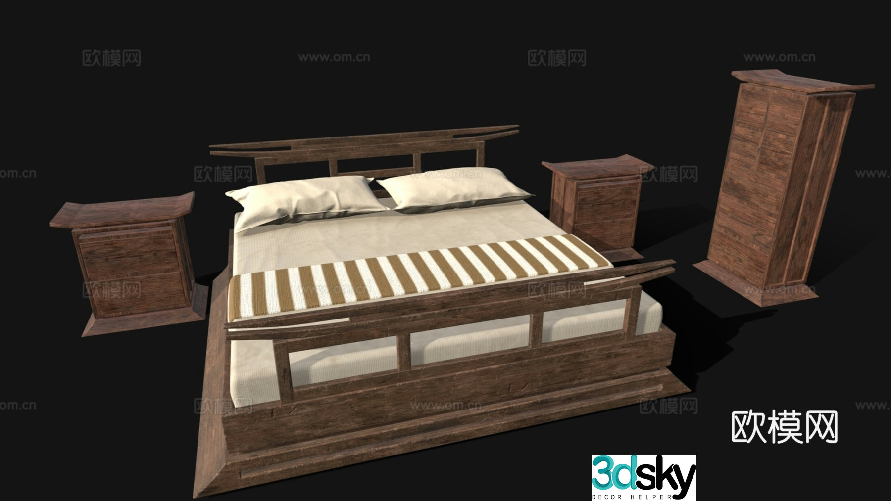 Simple European European double bed Simple European bedroom furniture combination Double bed Bedside table Wardrobe 3D model
