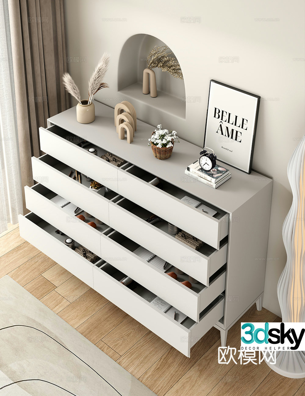 Solid wood chest of drawers side cabinet bedside cabinet storage cabinet 3D model