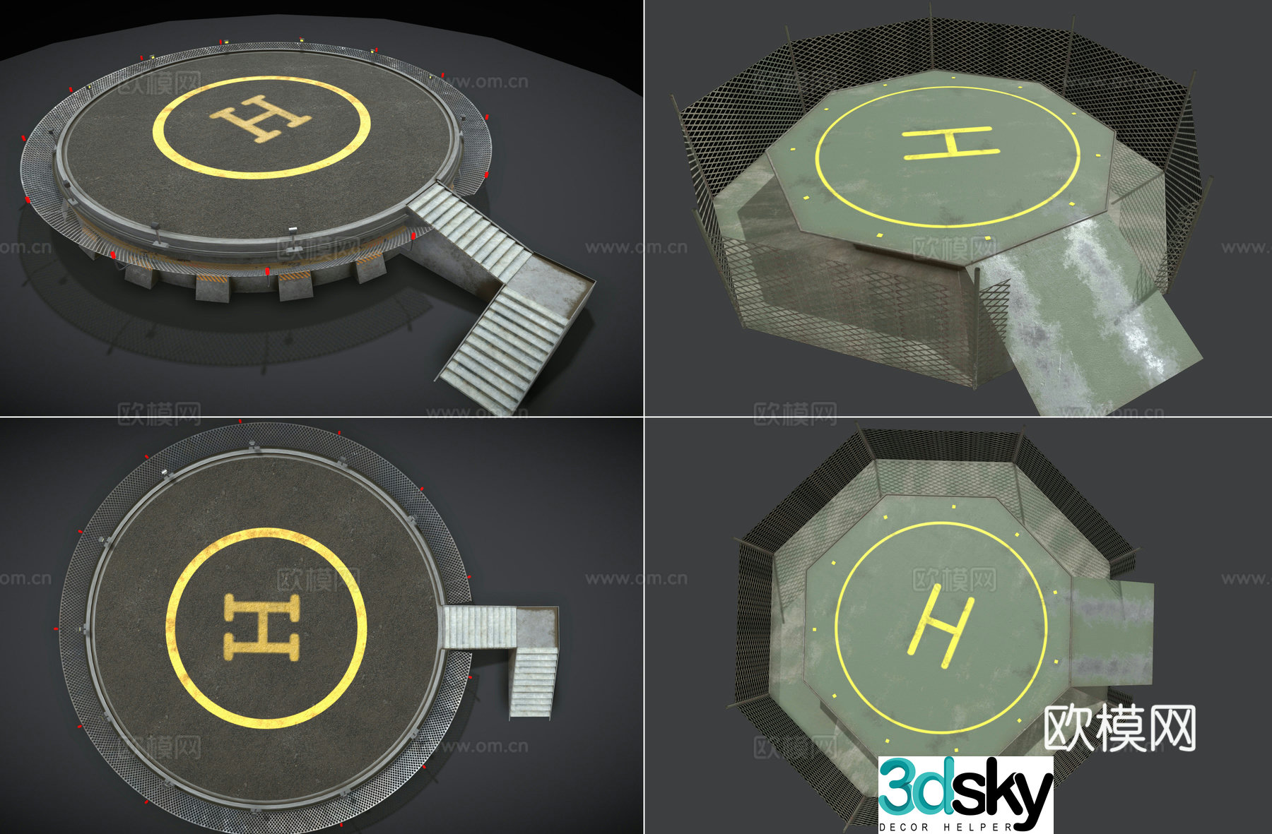 Modern tarmac helipad helipad airfield air base helicopter tarmac 3d model