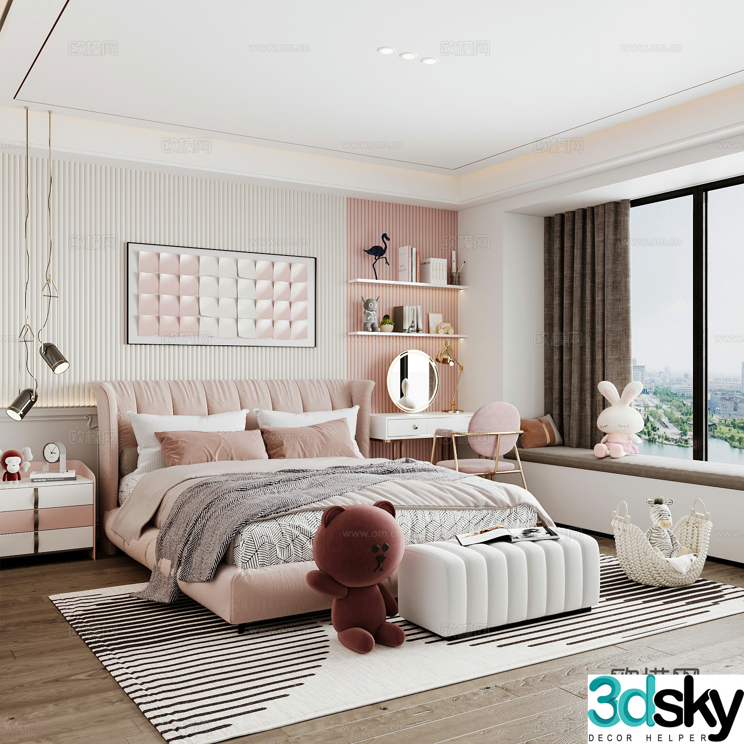 Modern children’s room boy’s room girl’s room children’s bed children’s wardrobe children’s desk 3d model