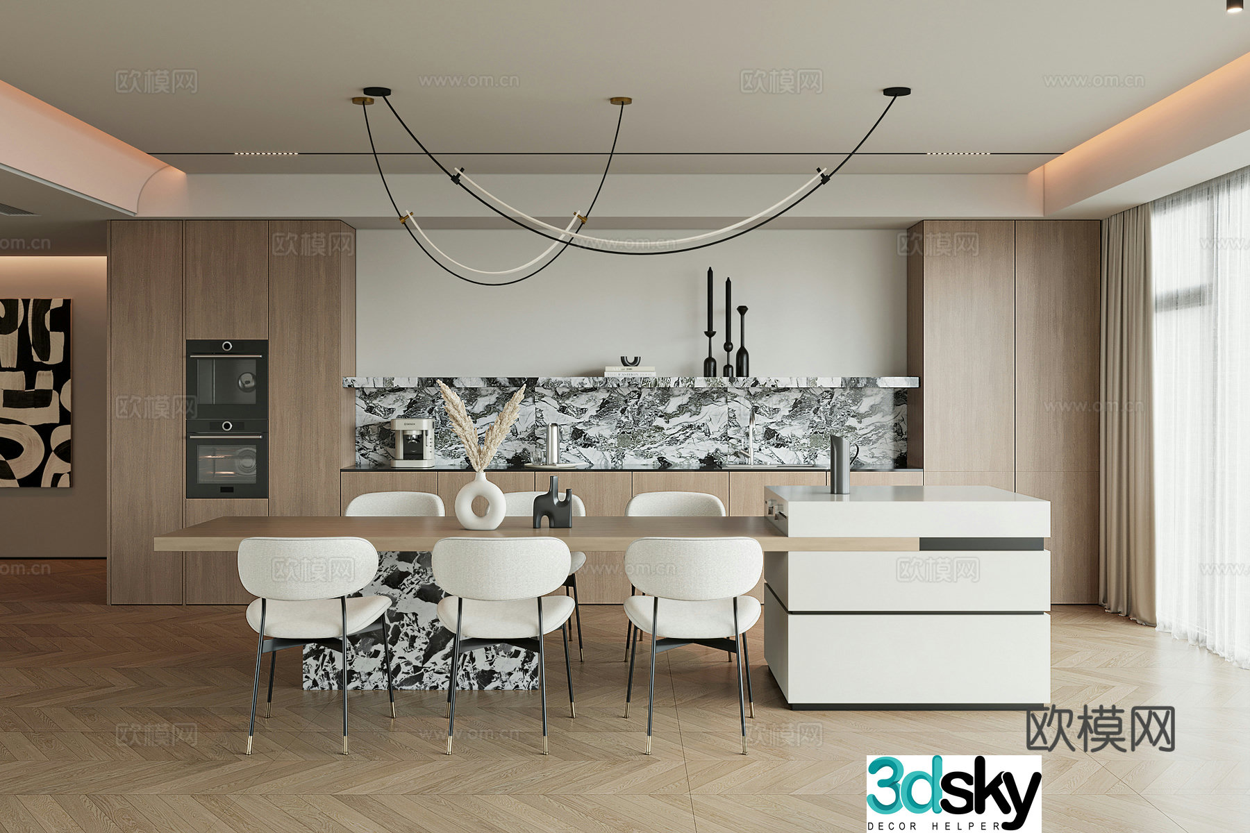 Modern light luxury restaurant 3D model