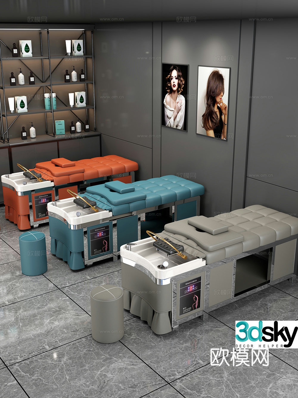 Hair wash bed barber shop hairdressing area 3d model