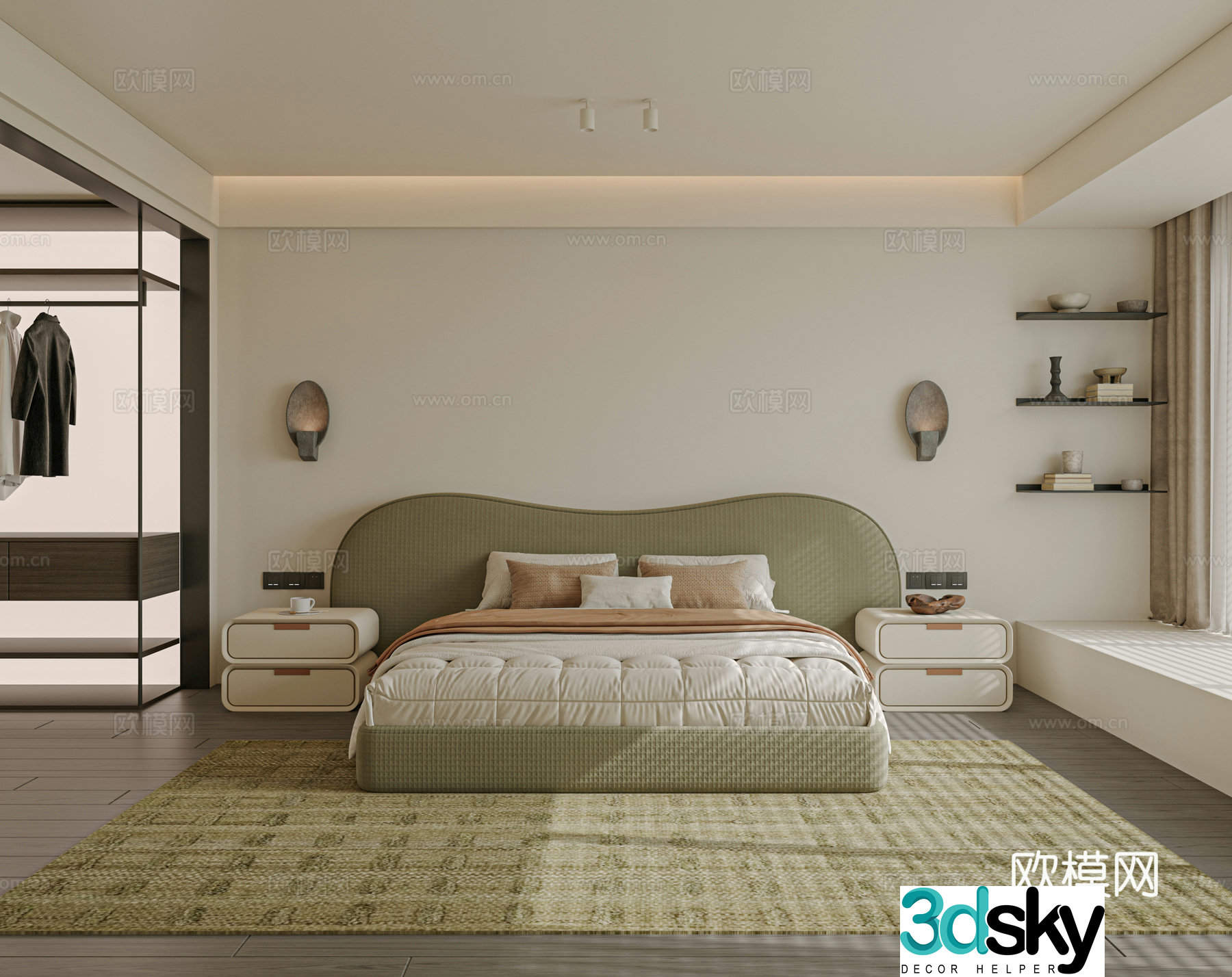 Modern bedroom bed nightstand jewelry 3d model