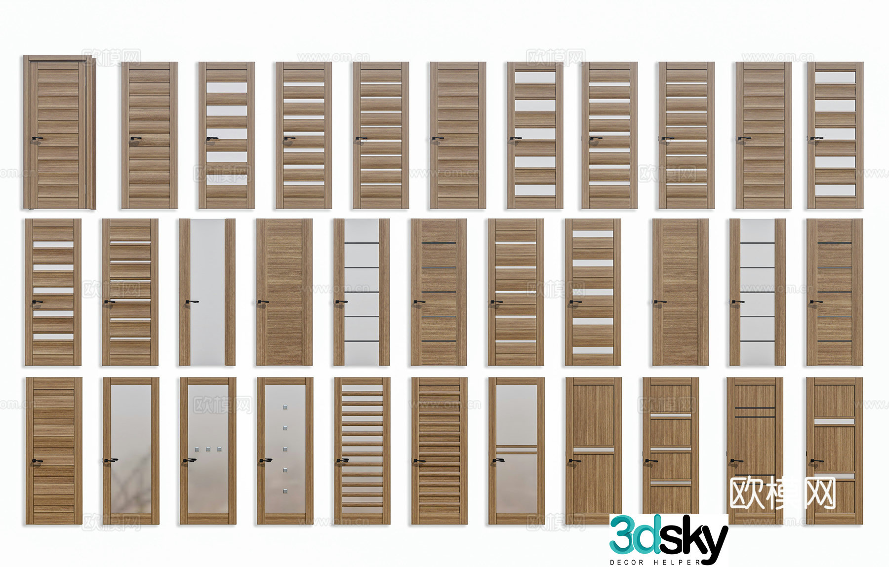 Modern solid wood single door Kitchen and bathroom single door Solid wood bedroom door Glass solid wood single door 3D model