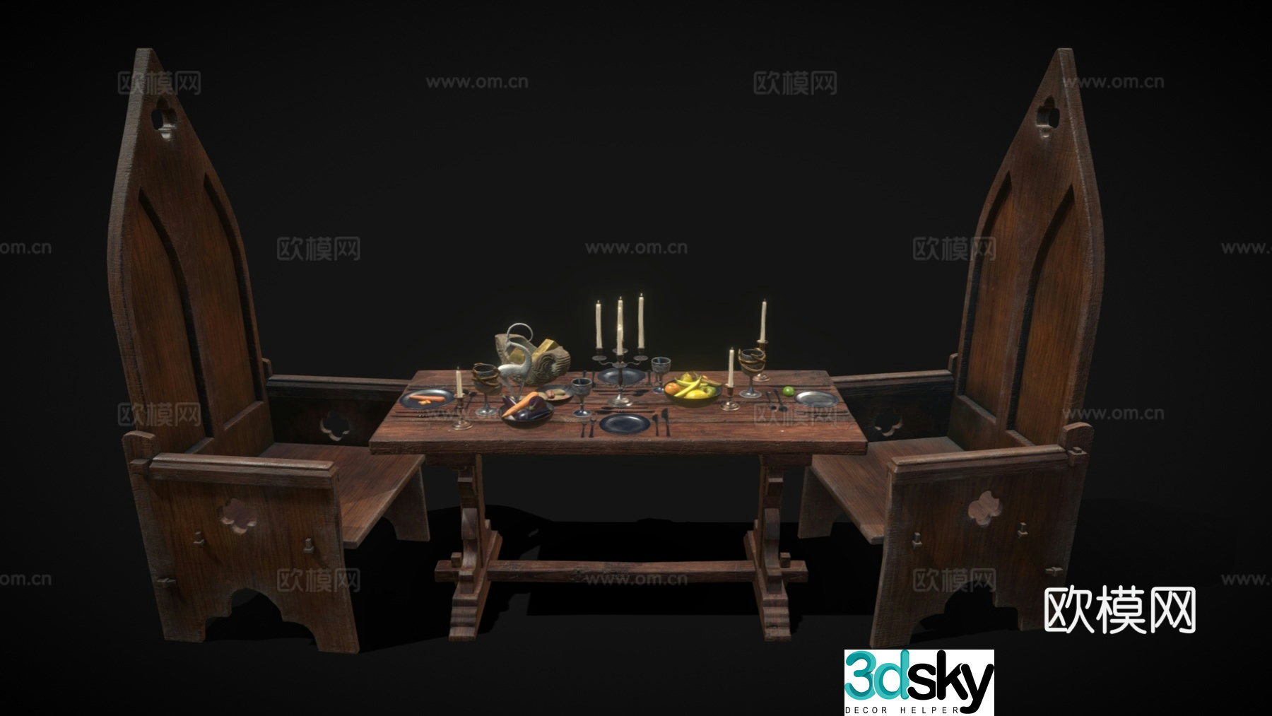 European dining table and chairs European retro dining table and chairs Gothic dining table and chairs Classical dining table and chairs 3D model