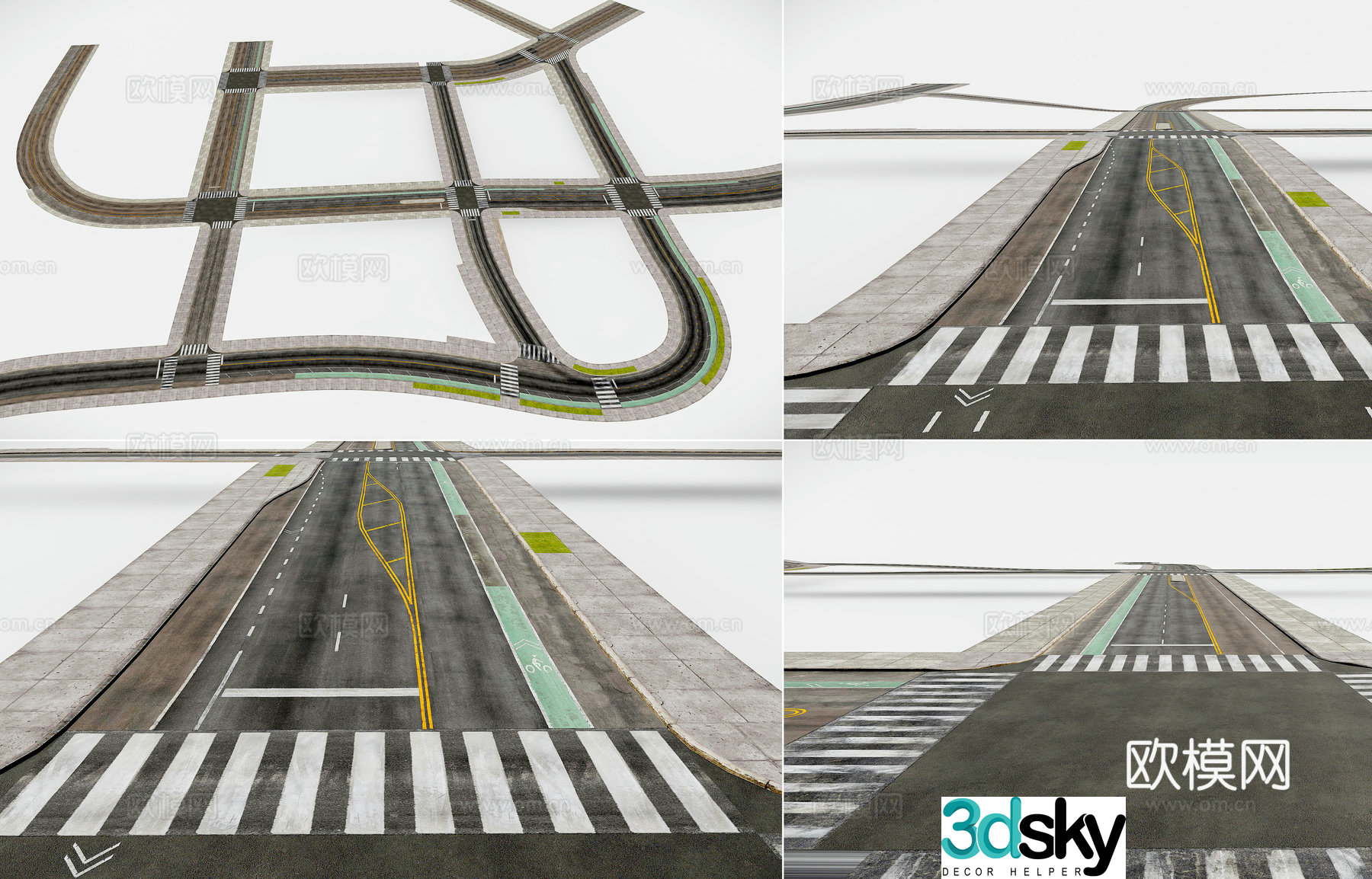 Modern city road car road street road street city street car driving lane 3d model
