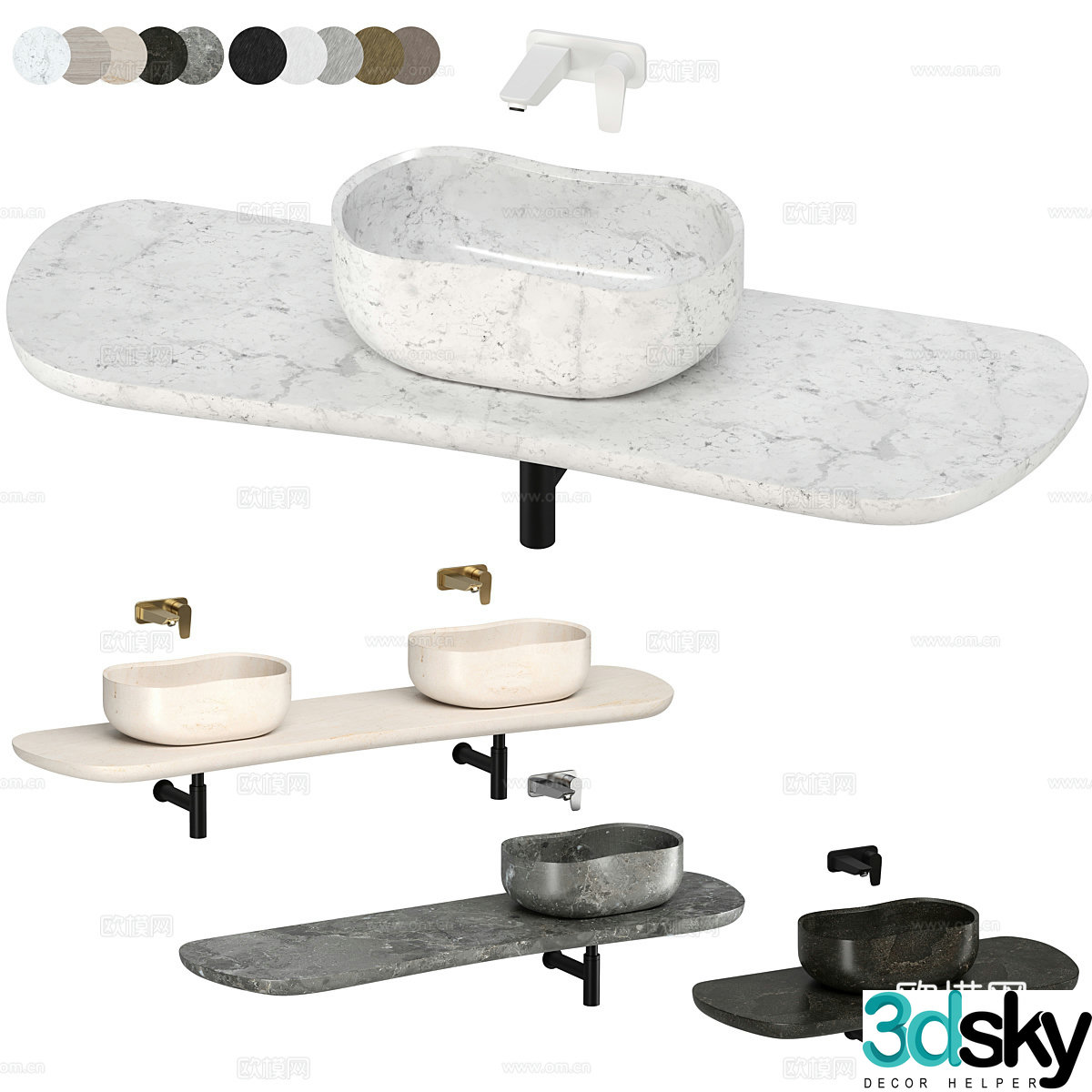 New Chinese Wasabi Stone Basin 3D Model
