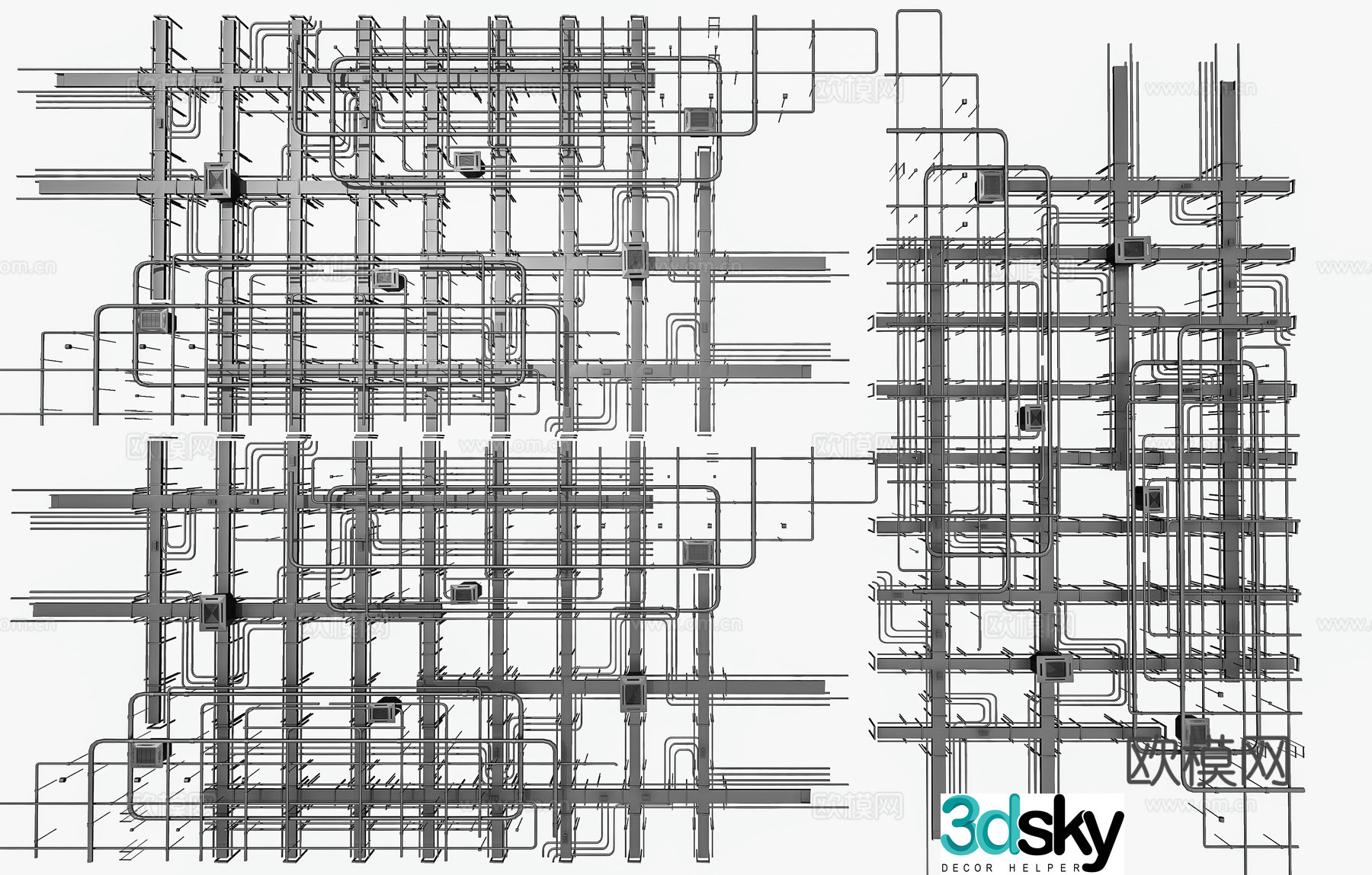 Industrial ceiling Office industrial pipeline parts Industrial pipeline parts ceiling Fan coil 3D model