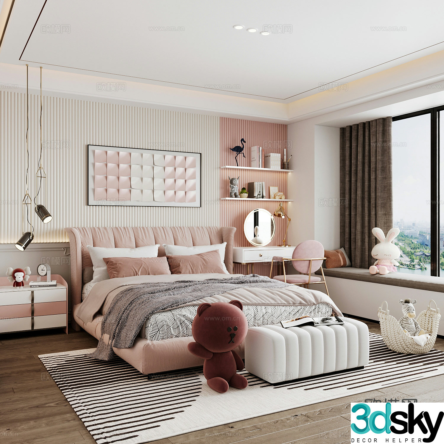 Modern children’s room boy’s room girl’s room children’s bed children’s wardrobe children’s desk 3d model