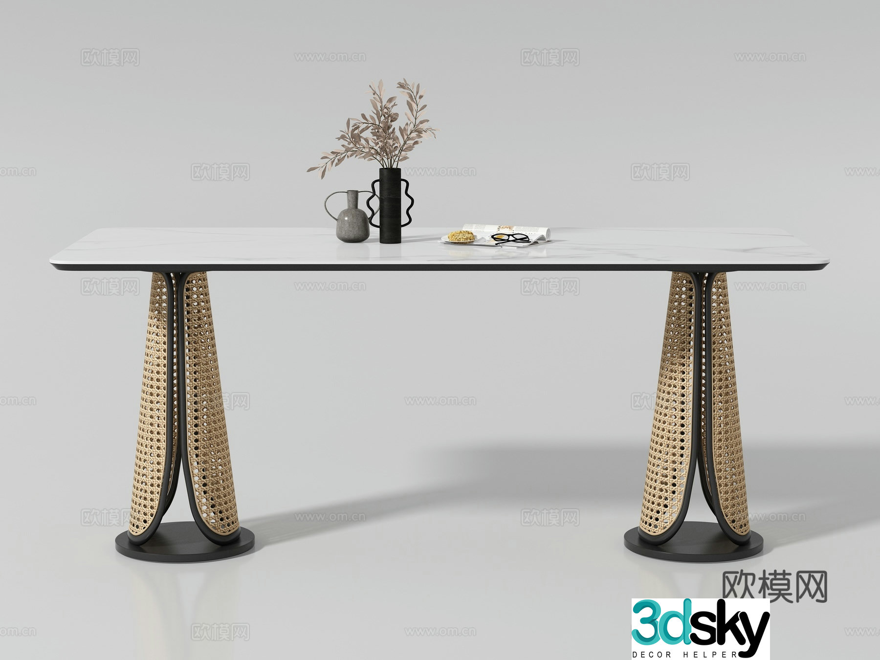 Modern medieval style long dining table 3D model