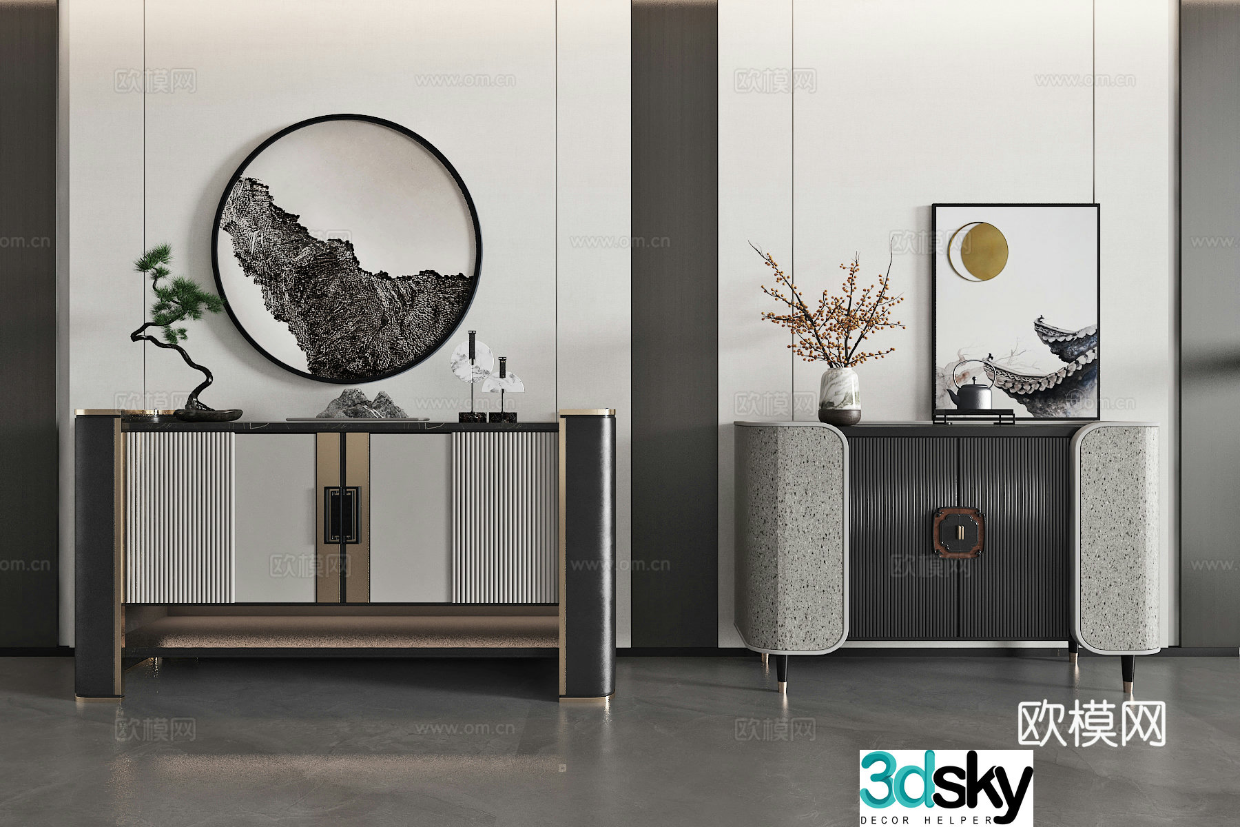 New Chinese style entrance cabinet end view cabinet shoe cabinet side cabinet 3D model