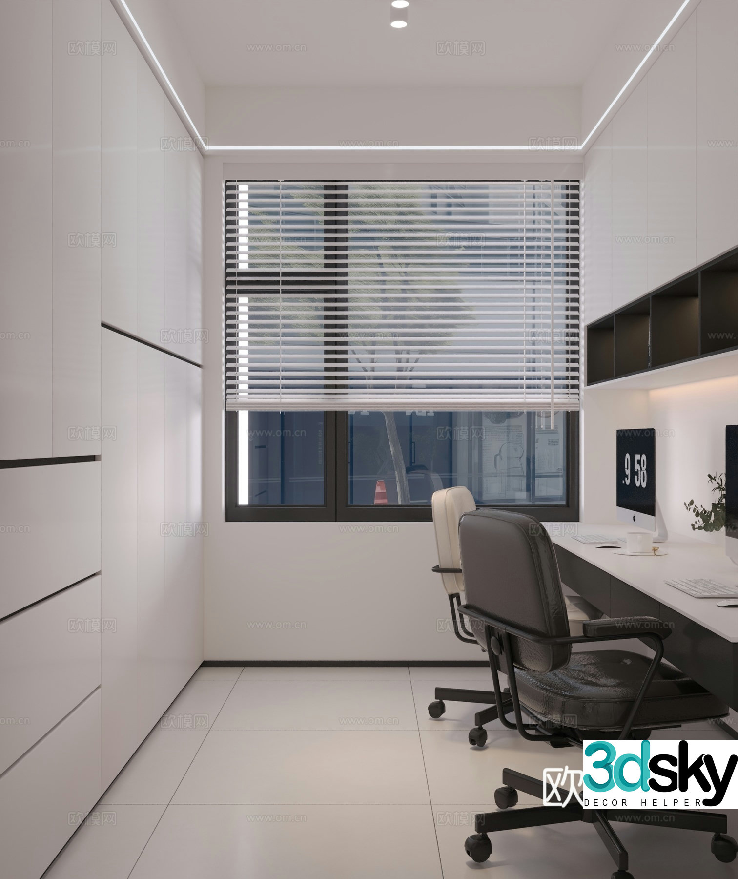 Modern simple study computer desk 3d model