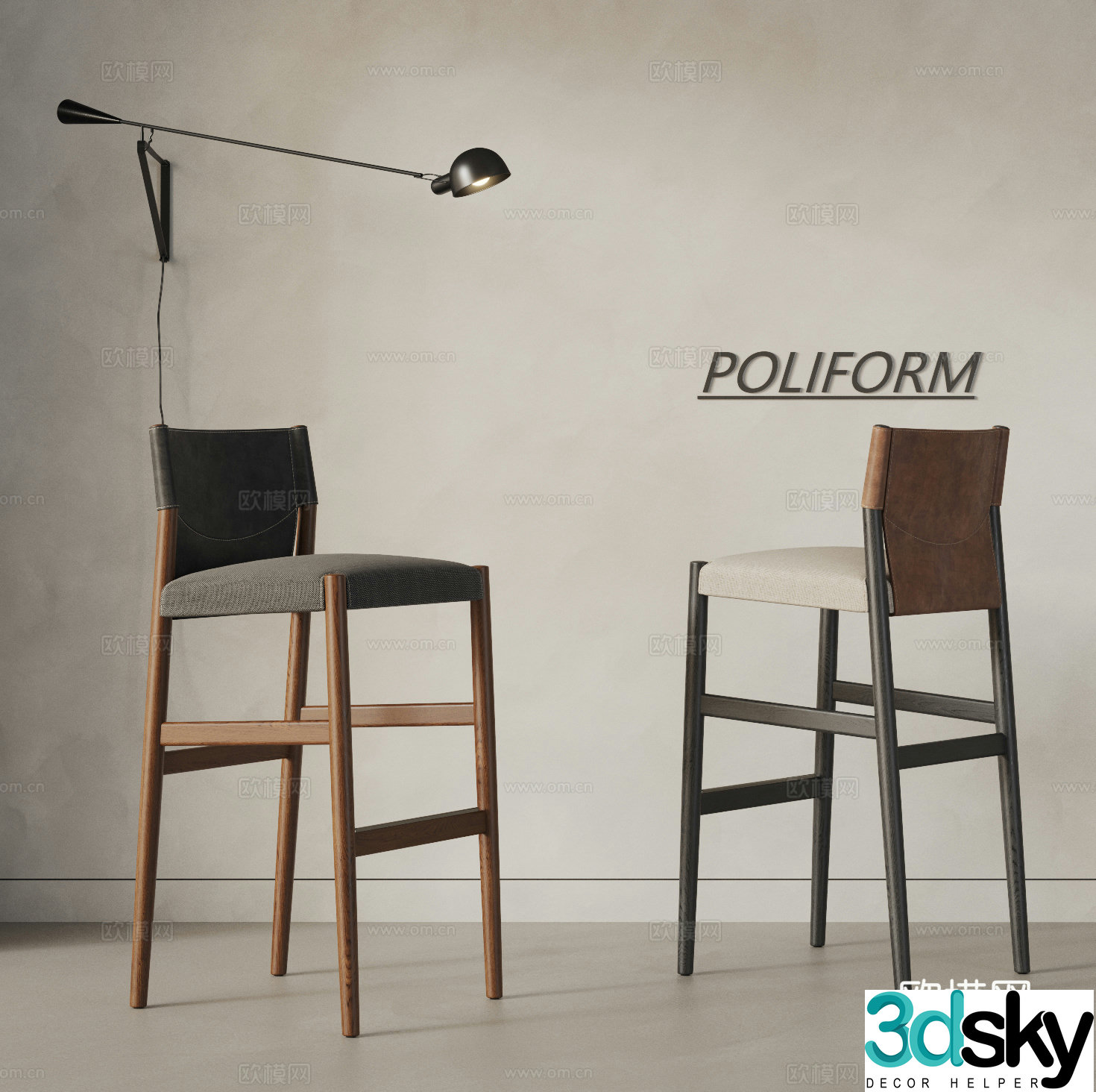 Modern bar chair combination leather bar chair solid wood bar chair bar stool bar chair medieval style bar chair 3D model