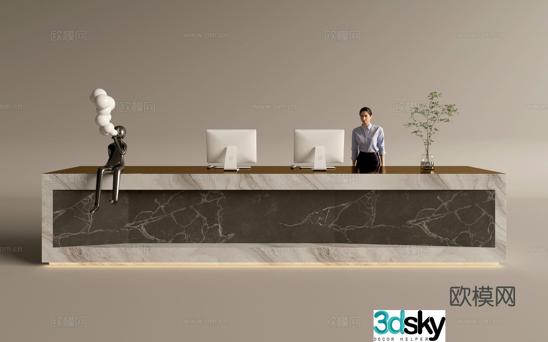 Modern company front desk reception area bar reception desk service desk 3d model