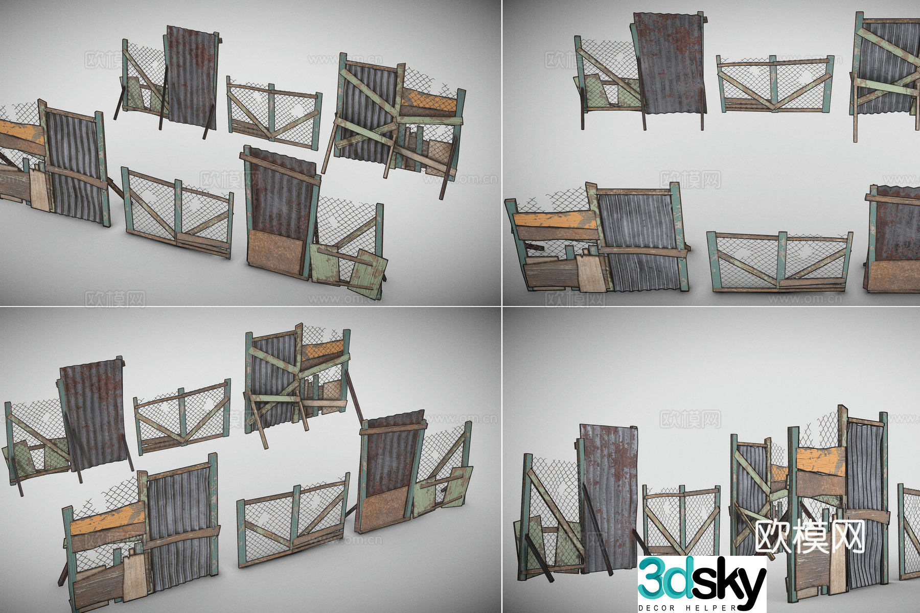 Modern courtyard fence Debris fence Doomsday fence Retro shabby fence Combination fence Fence 3d model
