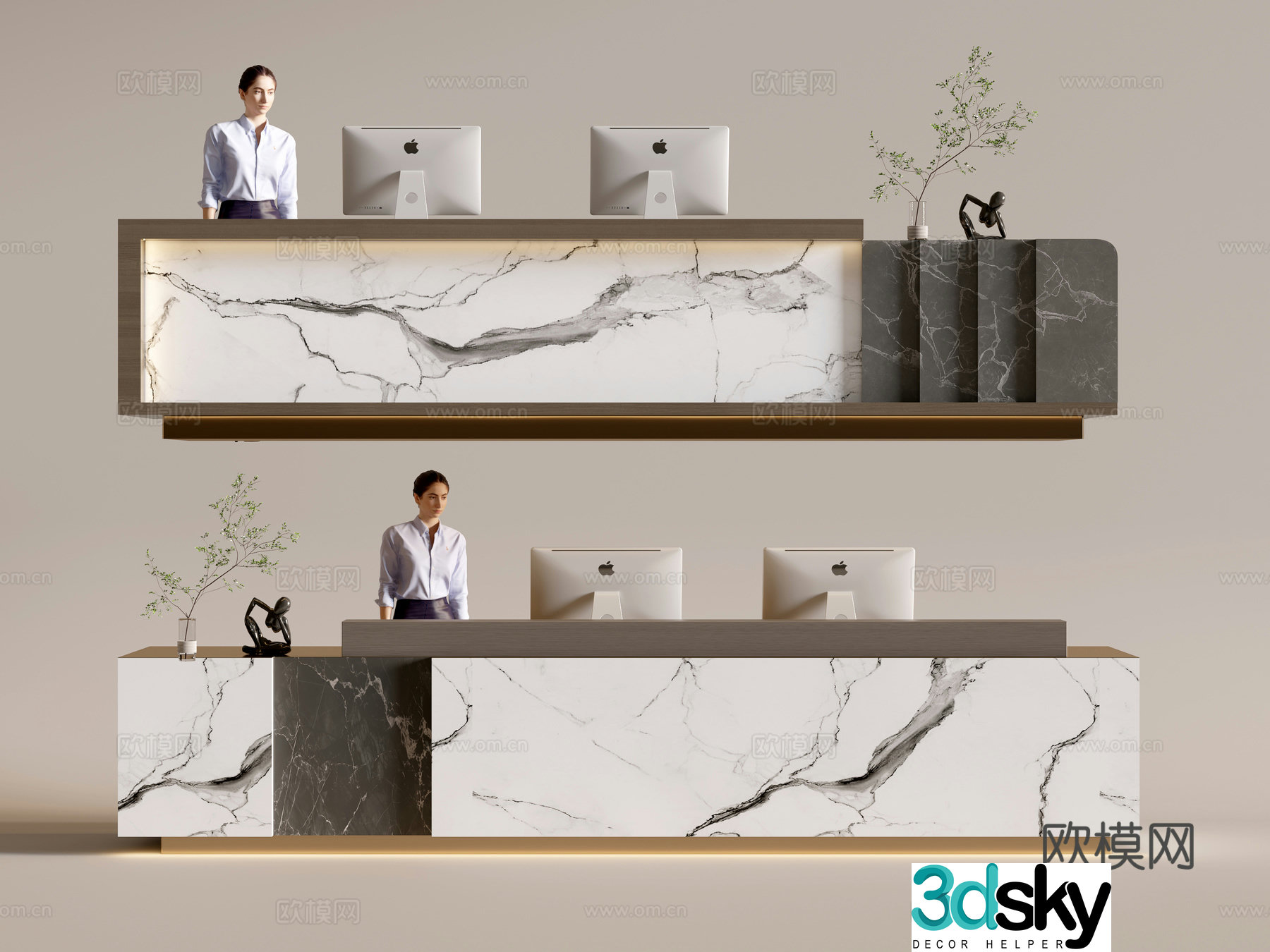 Modern company front desk reception area bar reception desk service desk combination 3D model