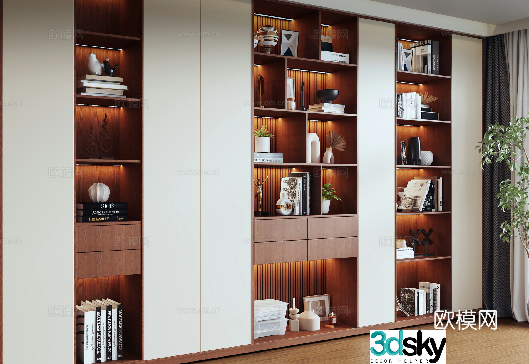 Modern medieval style bookcase full wall bookcase bookcase ornament 3D model