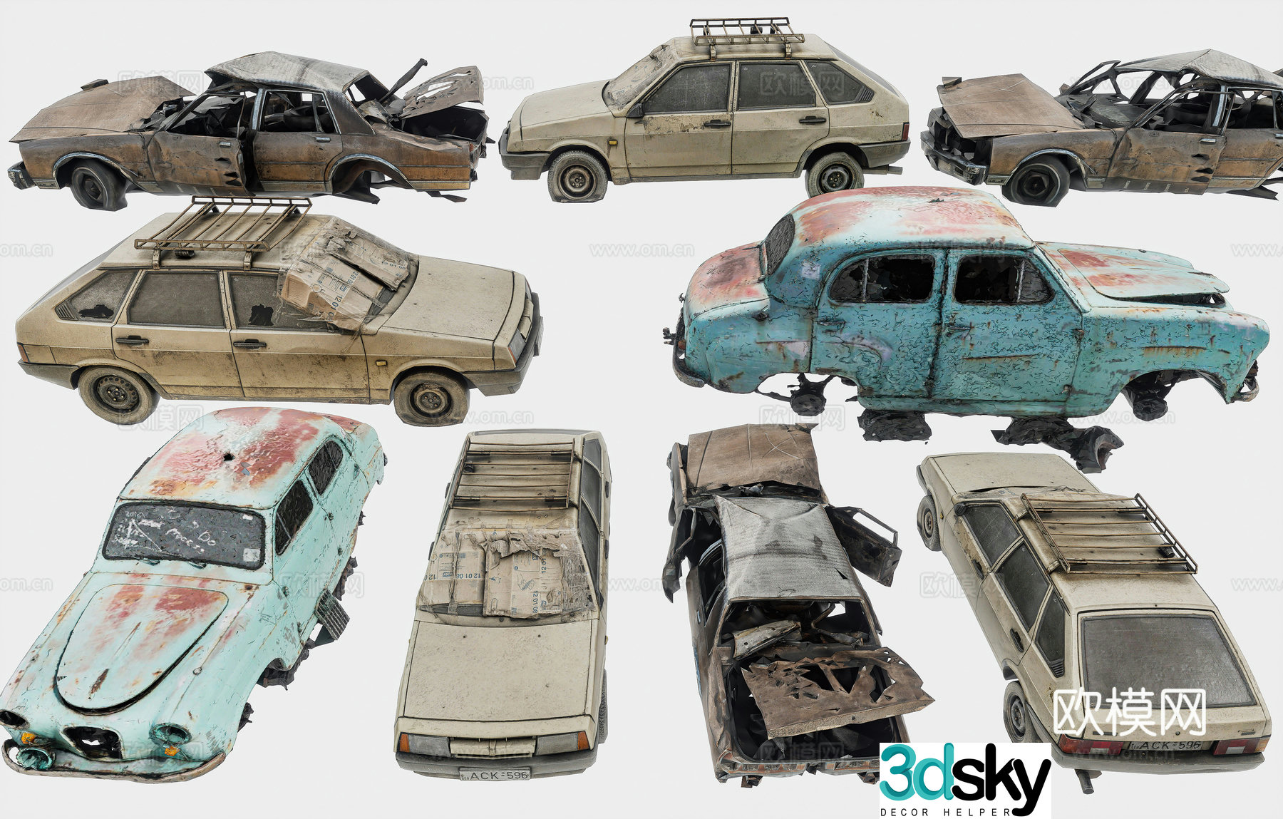 Modern abandoned car Scrap car Wrecked car Dirty car Car garbage 3d model