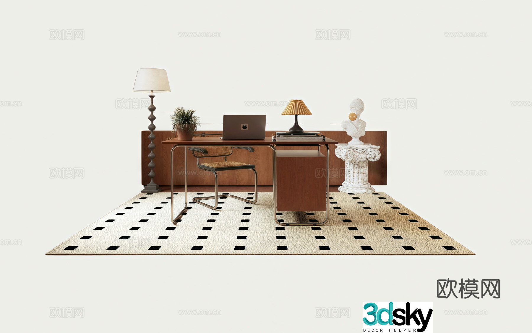 Middle-aged desk carpet sculpture floor lamp desk 3D model