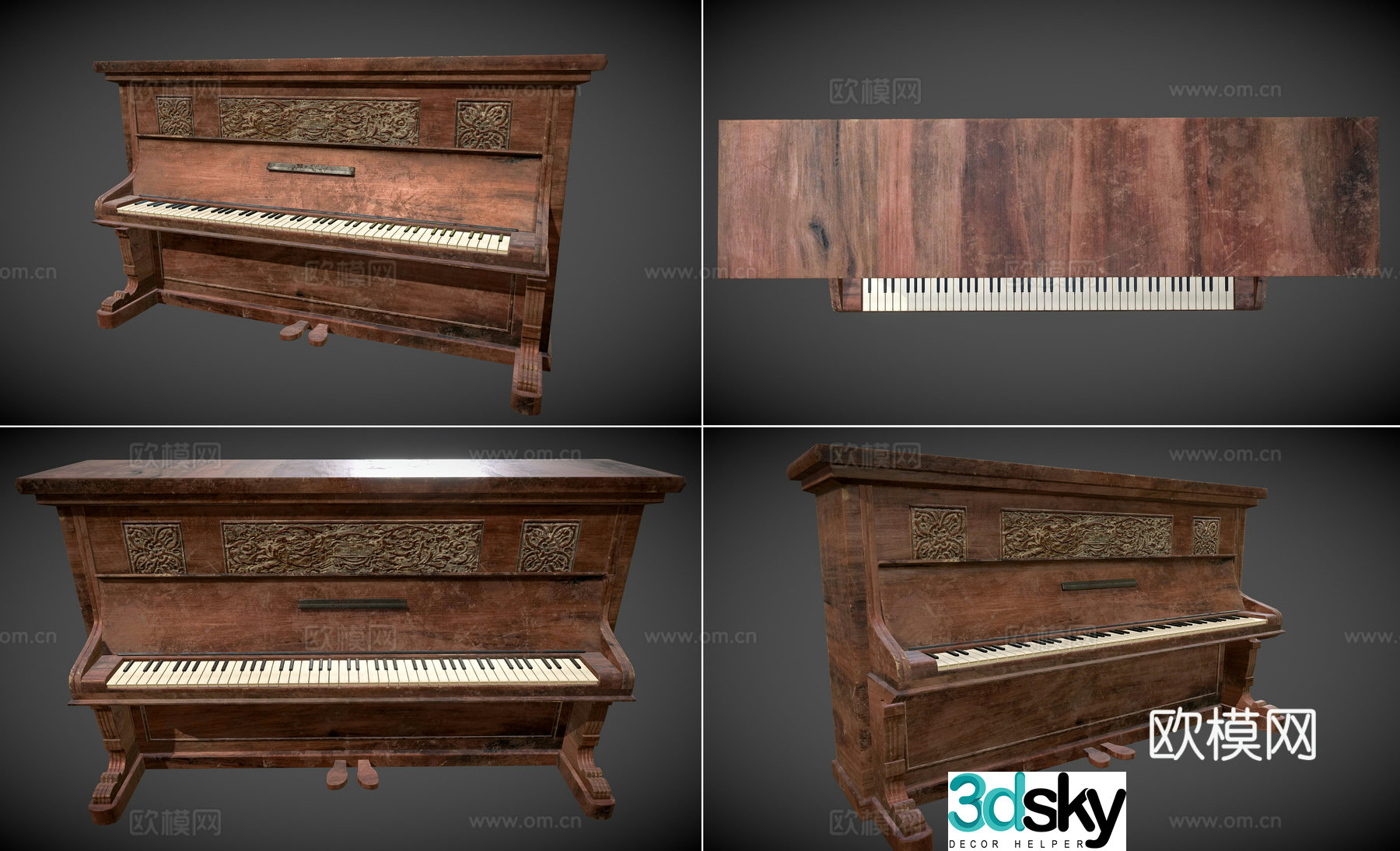 Retro classical piano European retro piano vintage piano vertical piano western upright piano 3d model