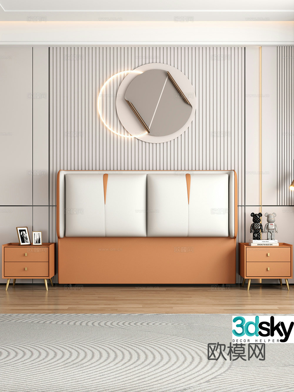 Modern bedroom Bedside double bed nightstand 3d model