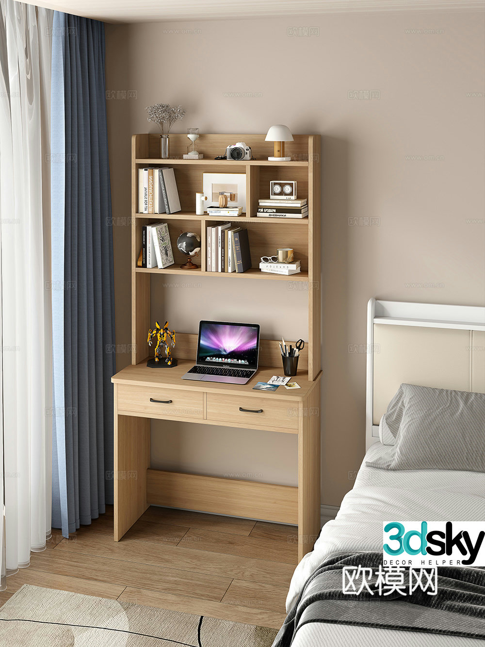 Computer desk desk bookshelf 3d model