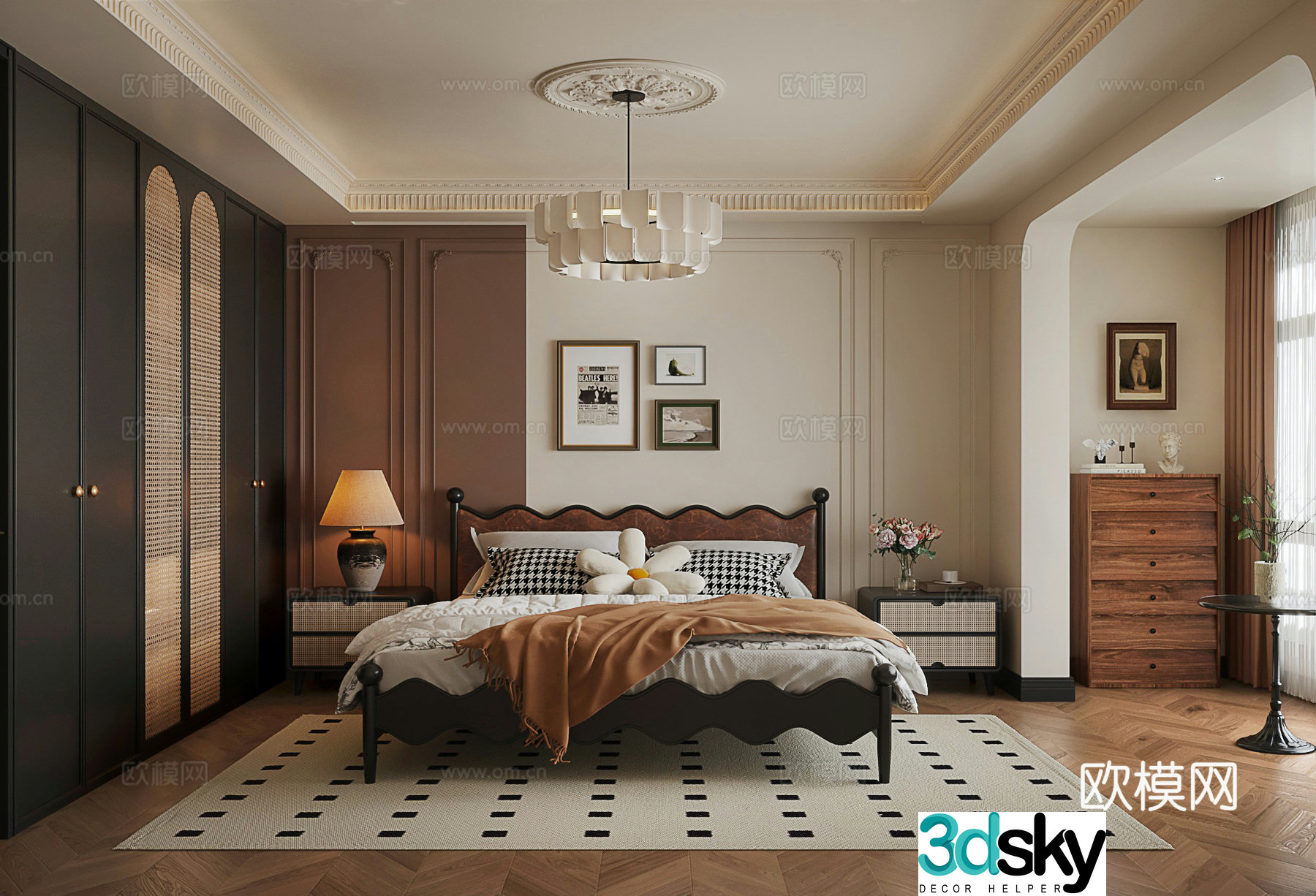 French retro style bedroom 3d model 3d model
