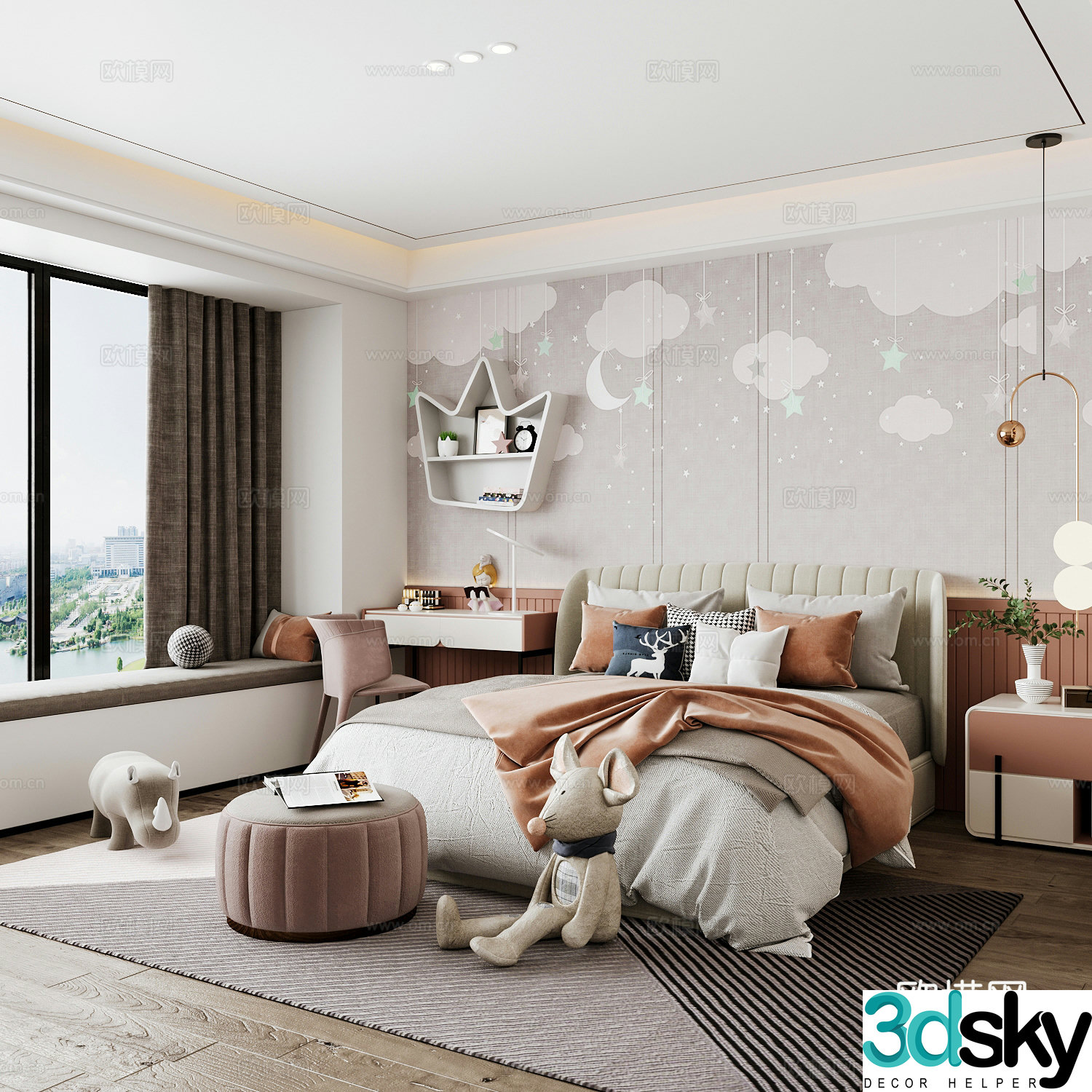 Modern children’s room boy’s room girl’s room children’s bed children’s wardrobe children’s desk 3d model