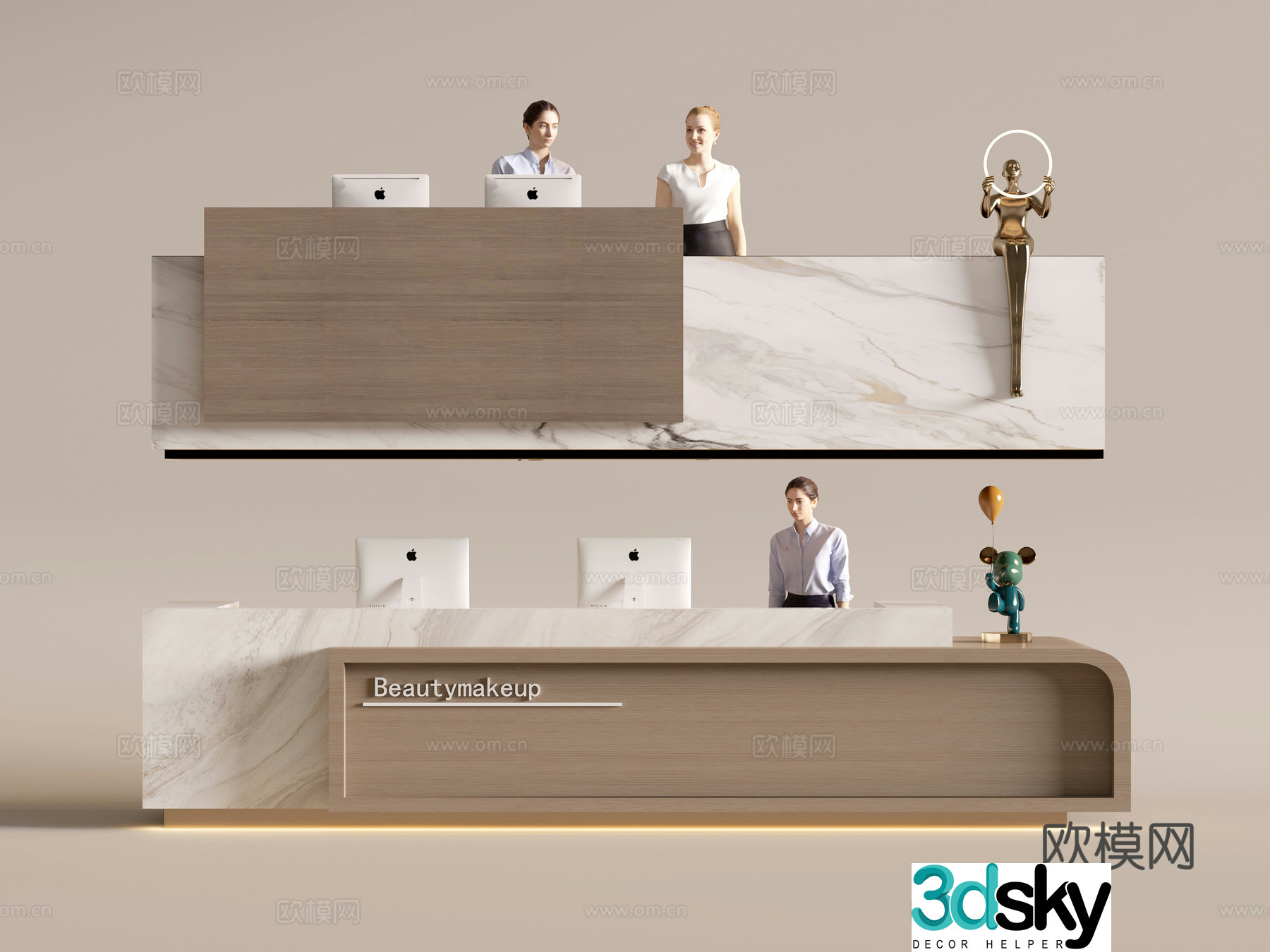 Modern company front desk reception area bar reception desk service desk combination 3D model