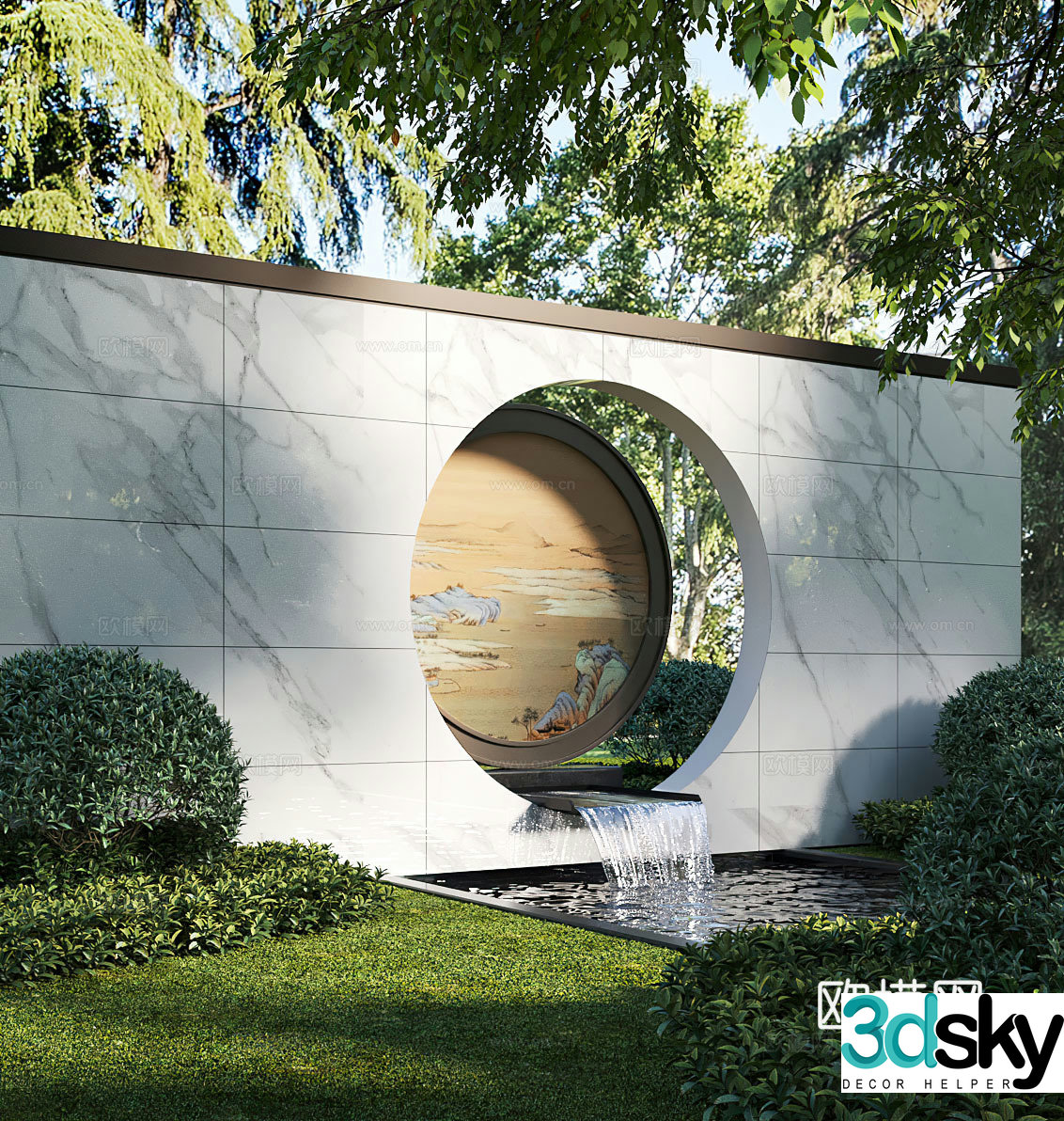 Modern water landscape courtyard waterscape stacked water fish pond landscape wall 3d model