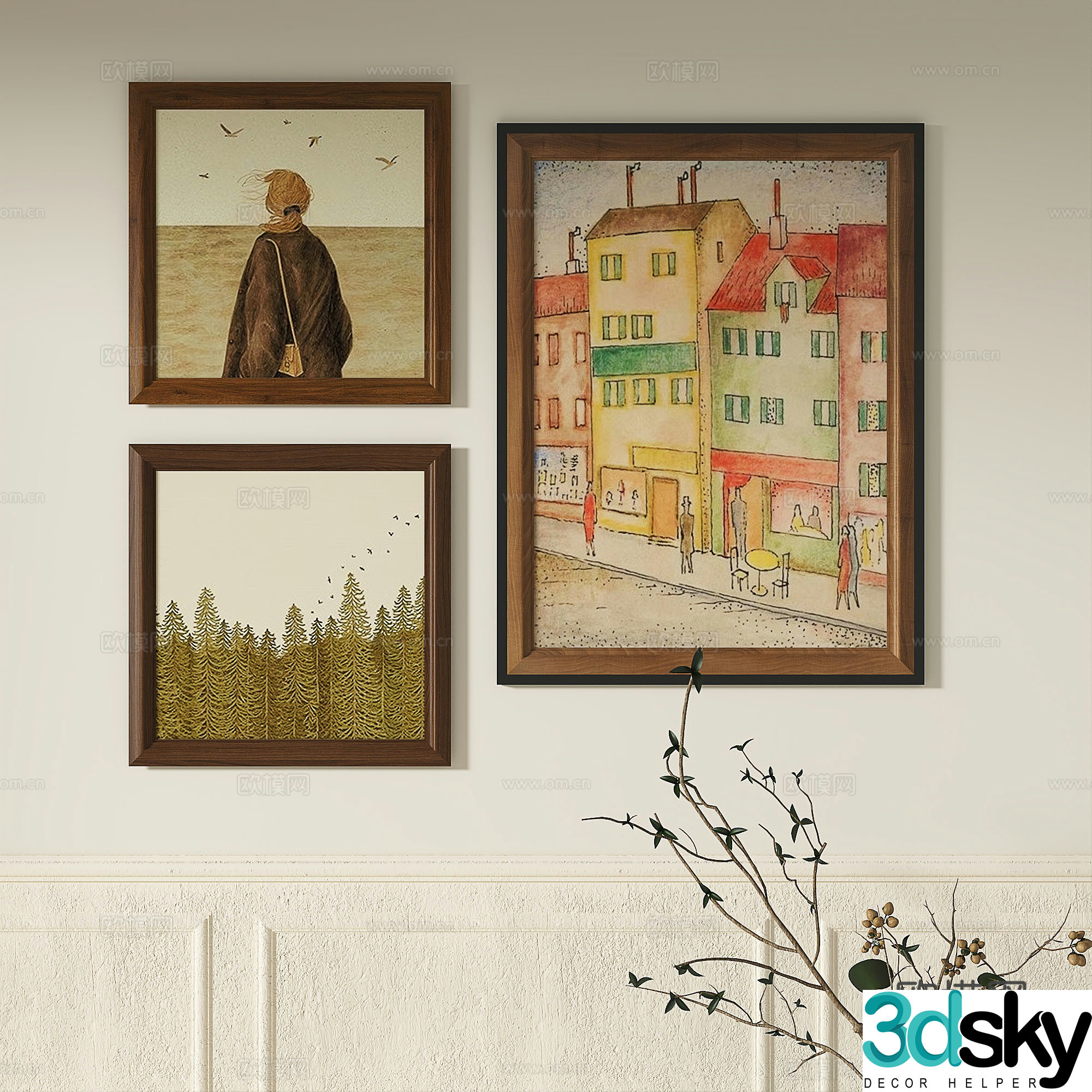 French retro abstract decorative painting 3d model