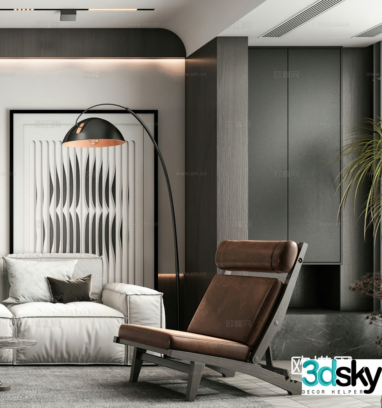 Modern casual chair bench floor lamp Italian black and white gray simple side table corner table single 3d model