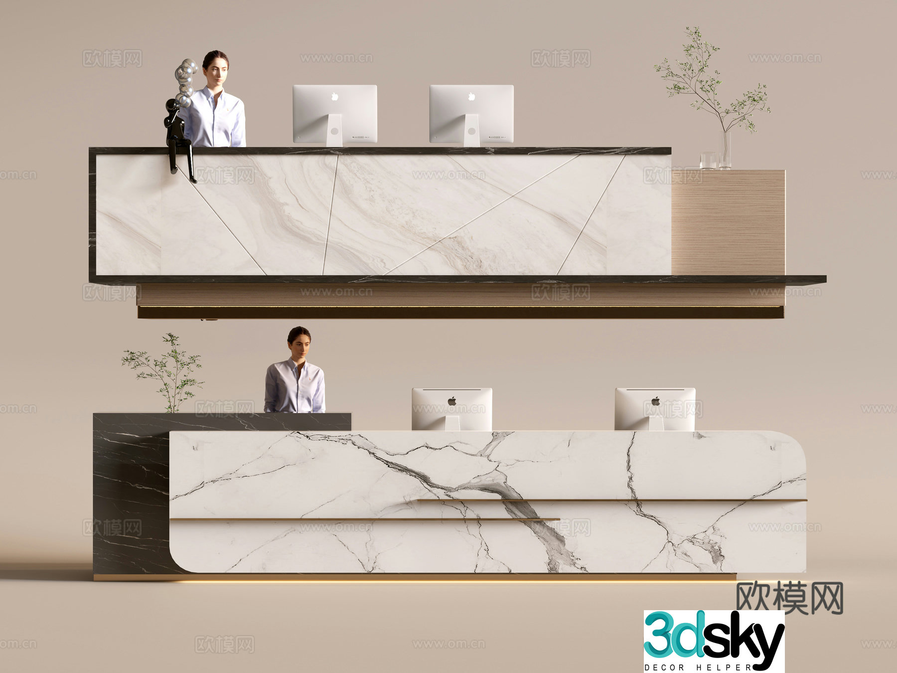 Modern company front desk reception area bar reception desk service desk combination 3D model