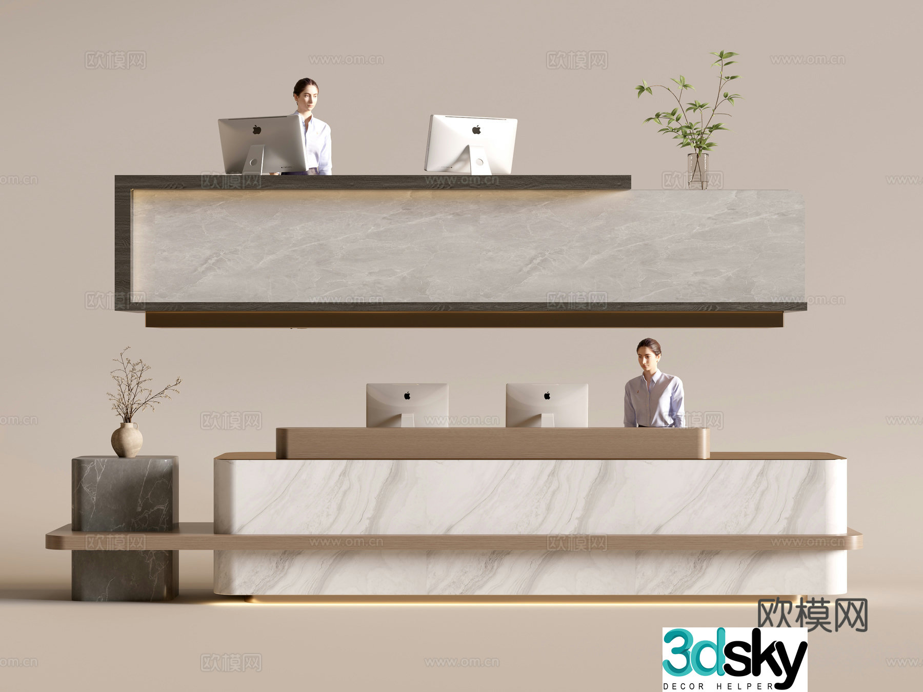 Modern company front desk reception area bar reception desk service desk 3d model