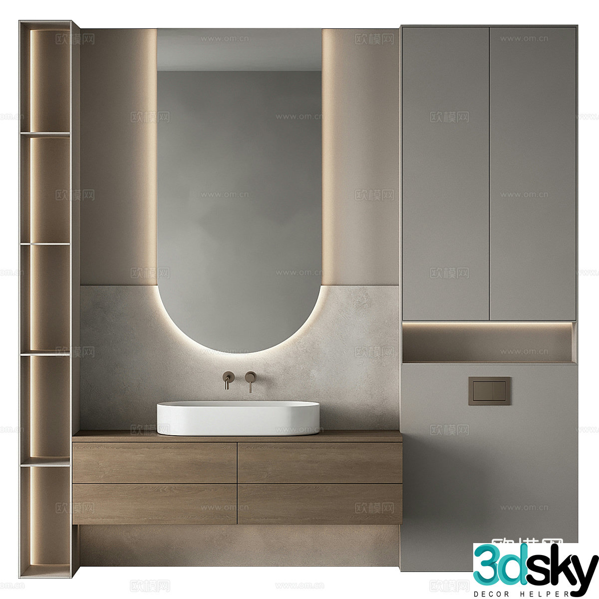Medium-old bathroom cabinet single-bathroom cabinet special-shaped bathroom mirror washbasin countertop basin water 3d model