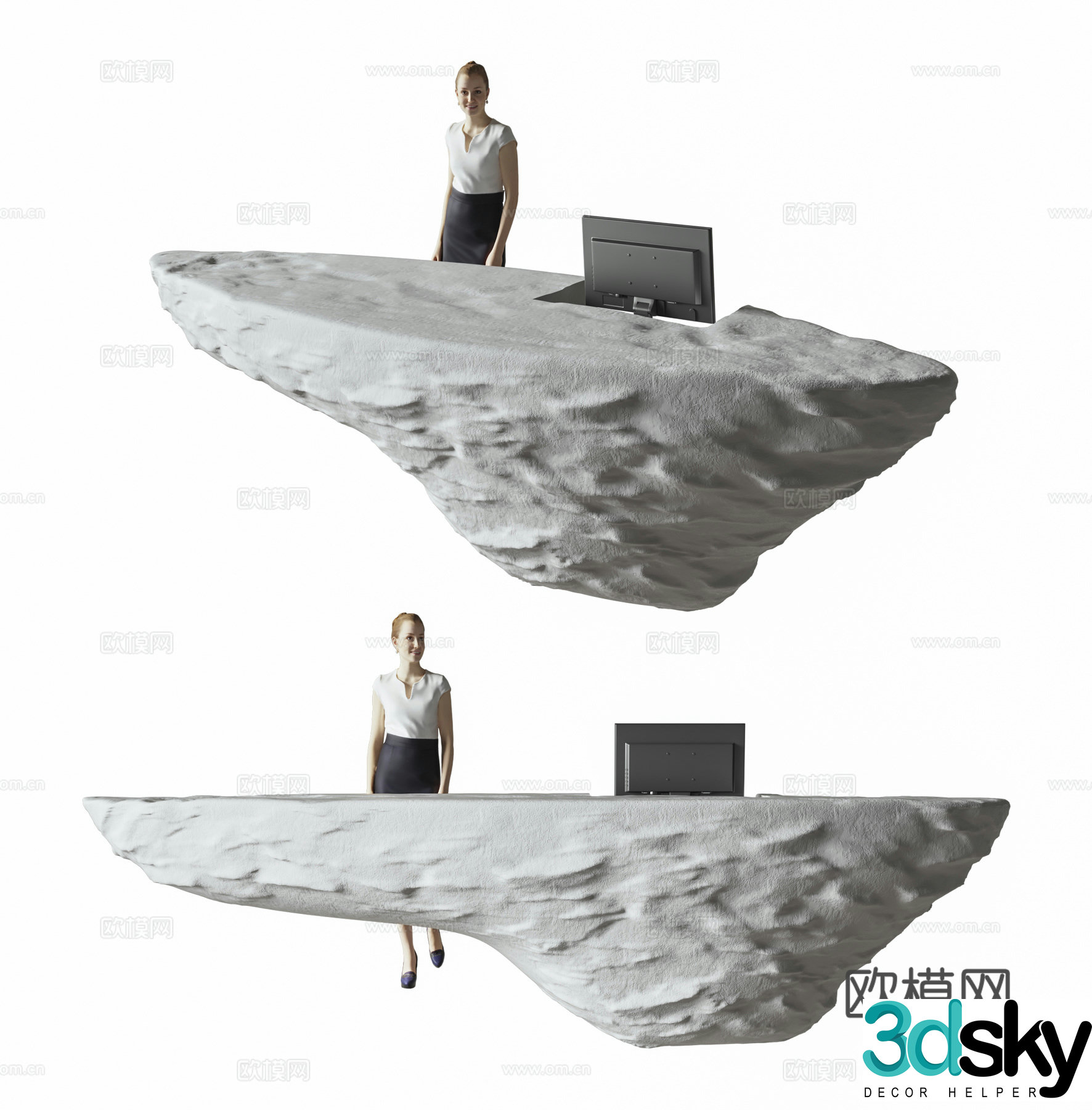 Modern stone front desk 3d model