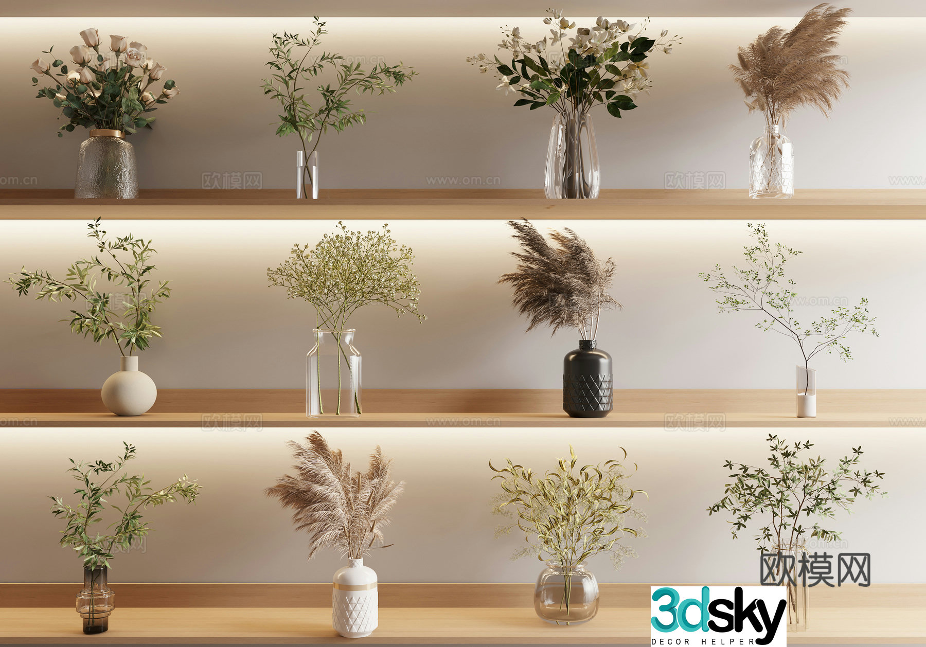 Vase Flower Aquatic Plant Combination 3D Model
