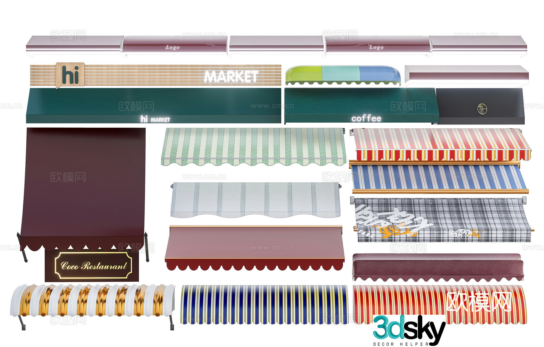 Modern awning retractable awning balcony fabric awning shop awning 3D model