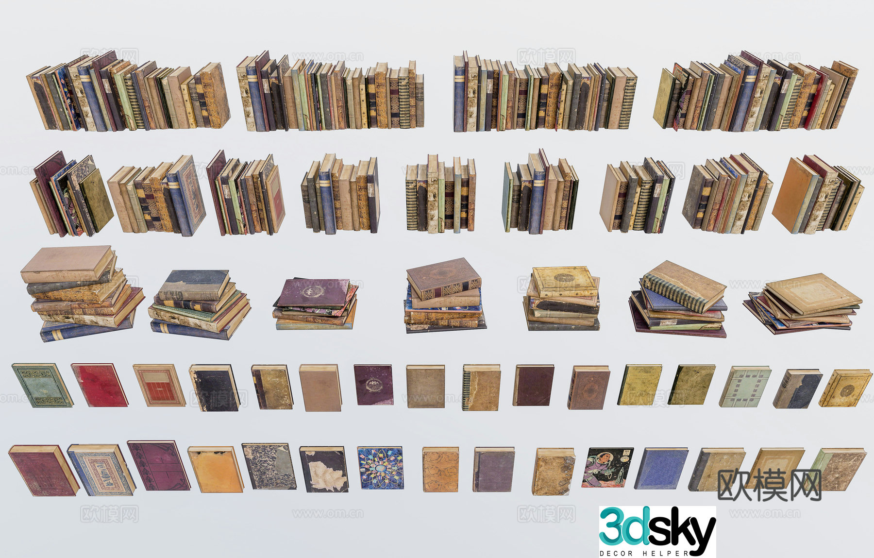 European style antique books classical books book set vintage retro books magic old books 3d model