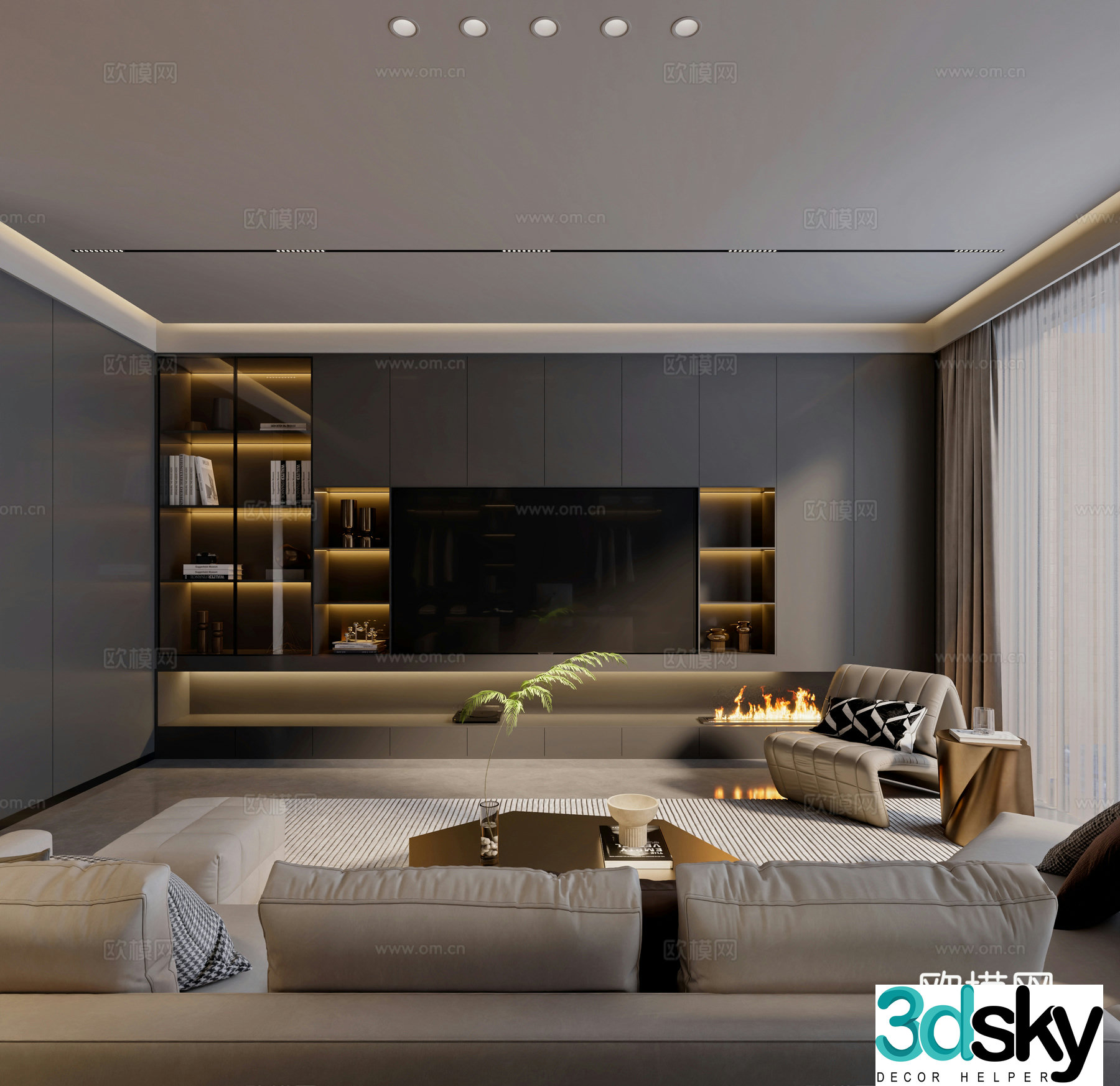 Dark Wind Living Room 3D Model