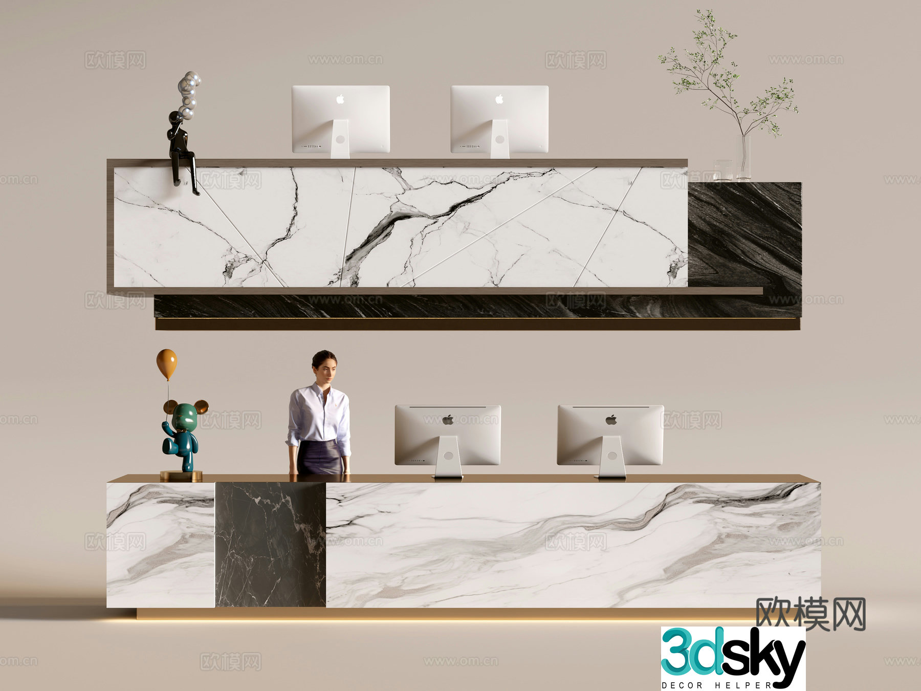 Modern company front desk reception area bar reception desk service desk 3d model