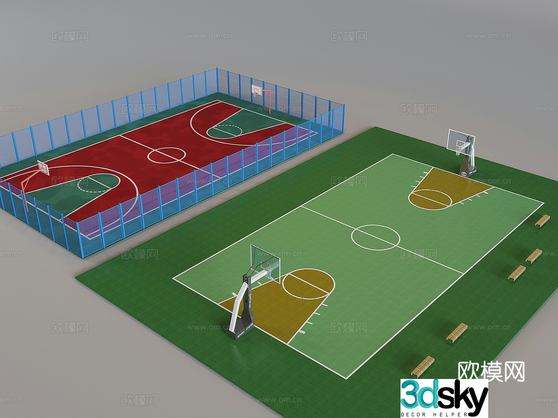 Basketball court sports court court fence guardrail 3d model