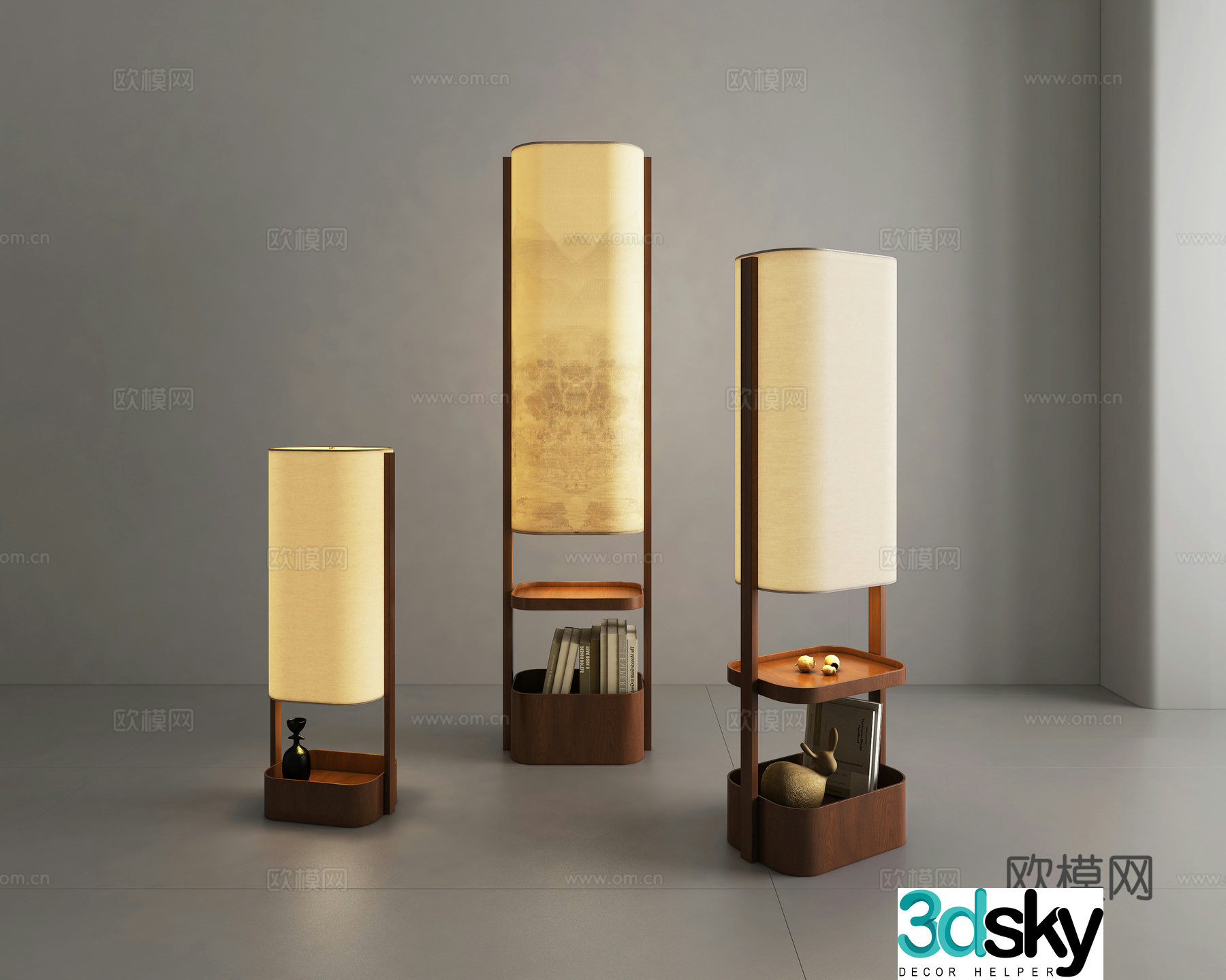 Japanese fabric floor lamp Living room and bedroom black walnut Chinese simple solid wood floor lamp 3D model