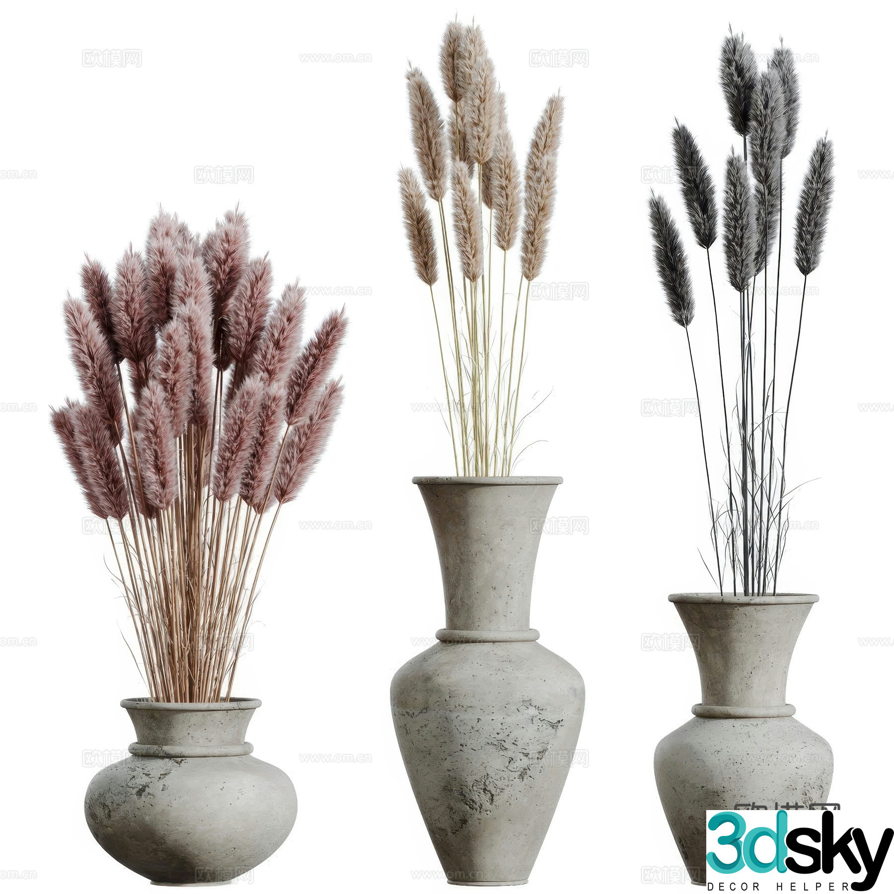 New Chinese style Wavering Vase Flower Art Dried Flower 3D Model