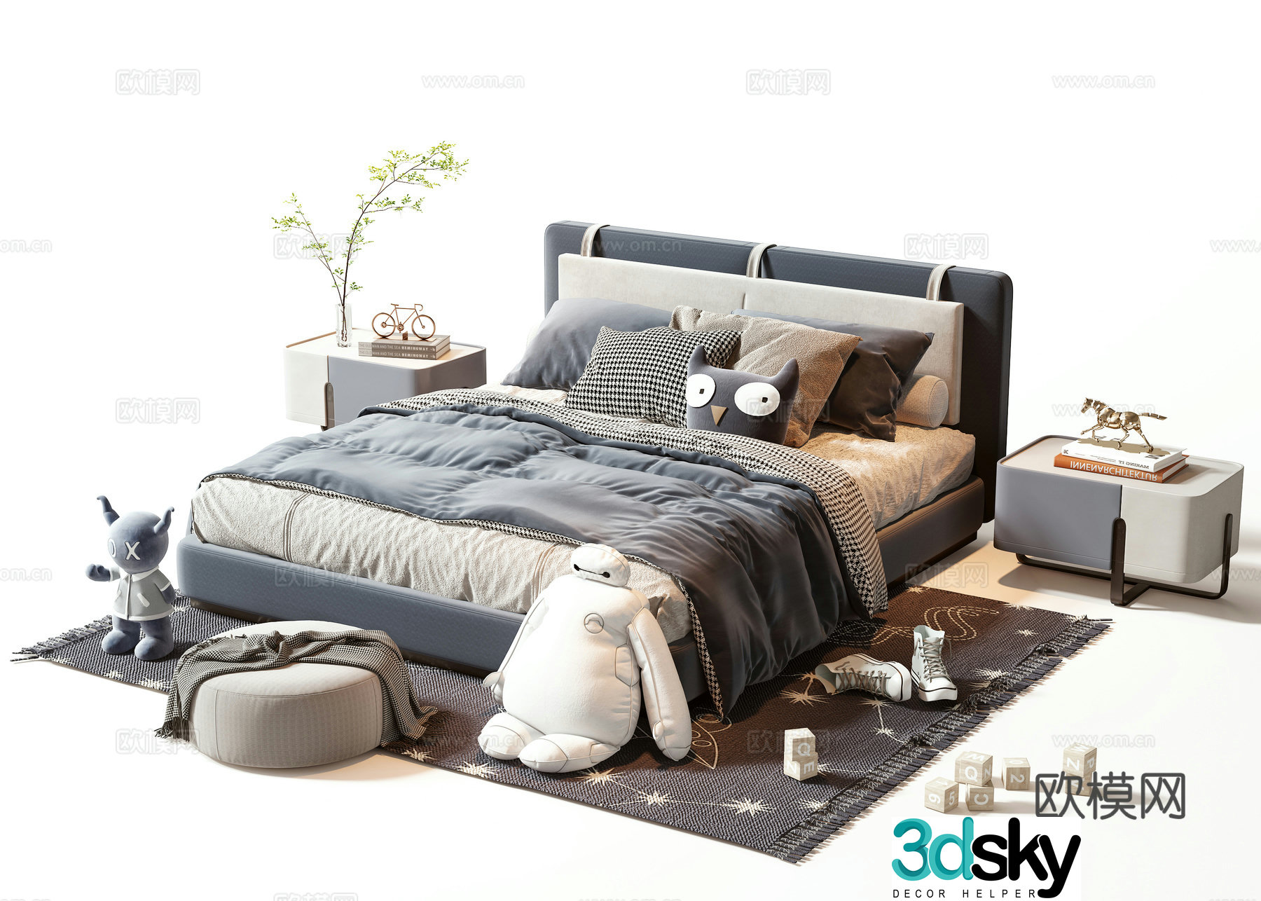 Modern double bed 3d model
