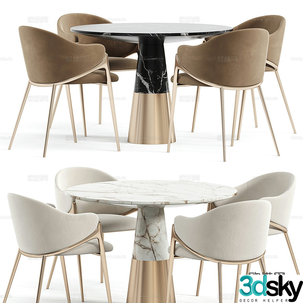 Modern light luxury dining table and chair 3D model
