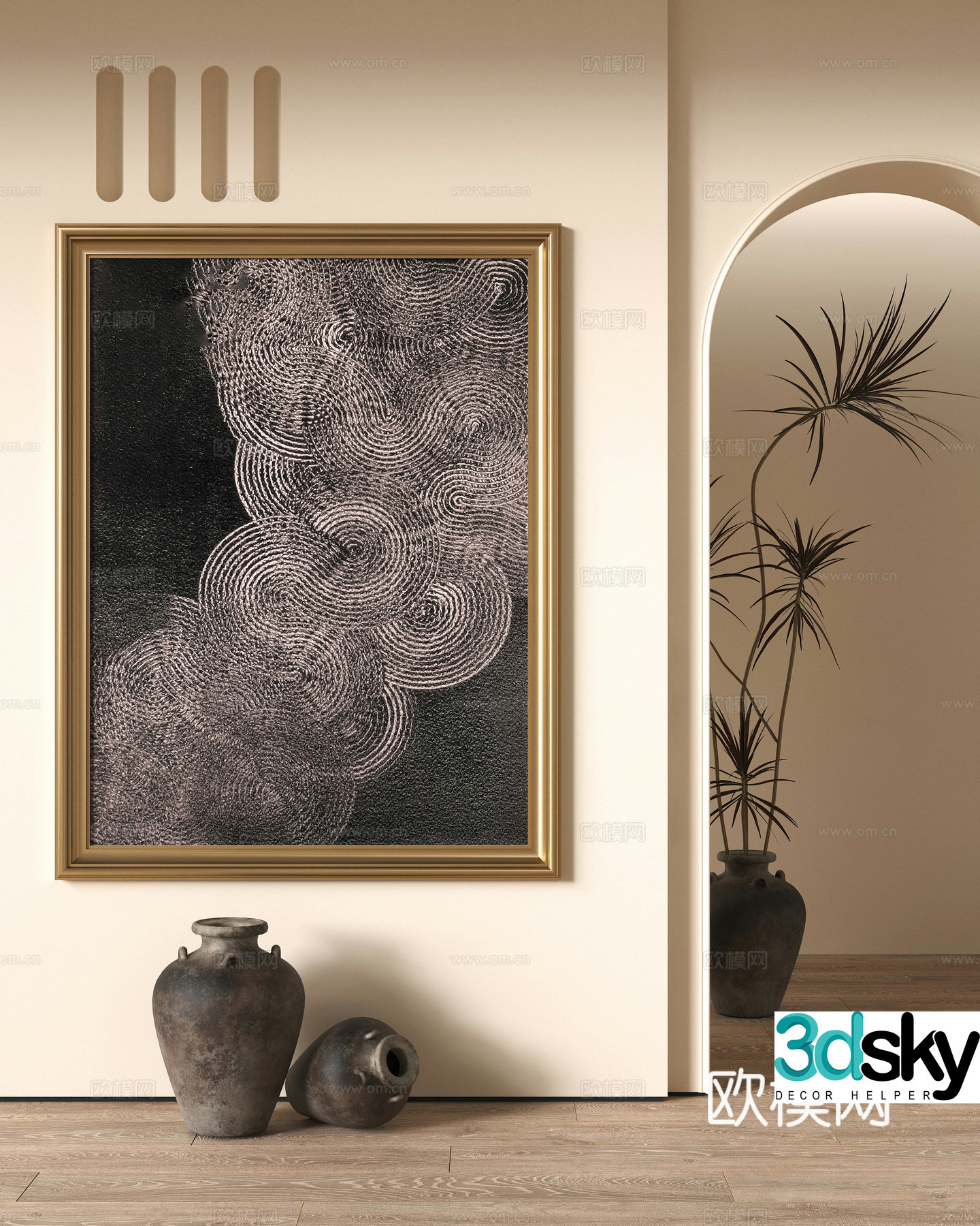 Wasabi style decoration hanging painting green plant potted 3D model