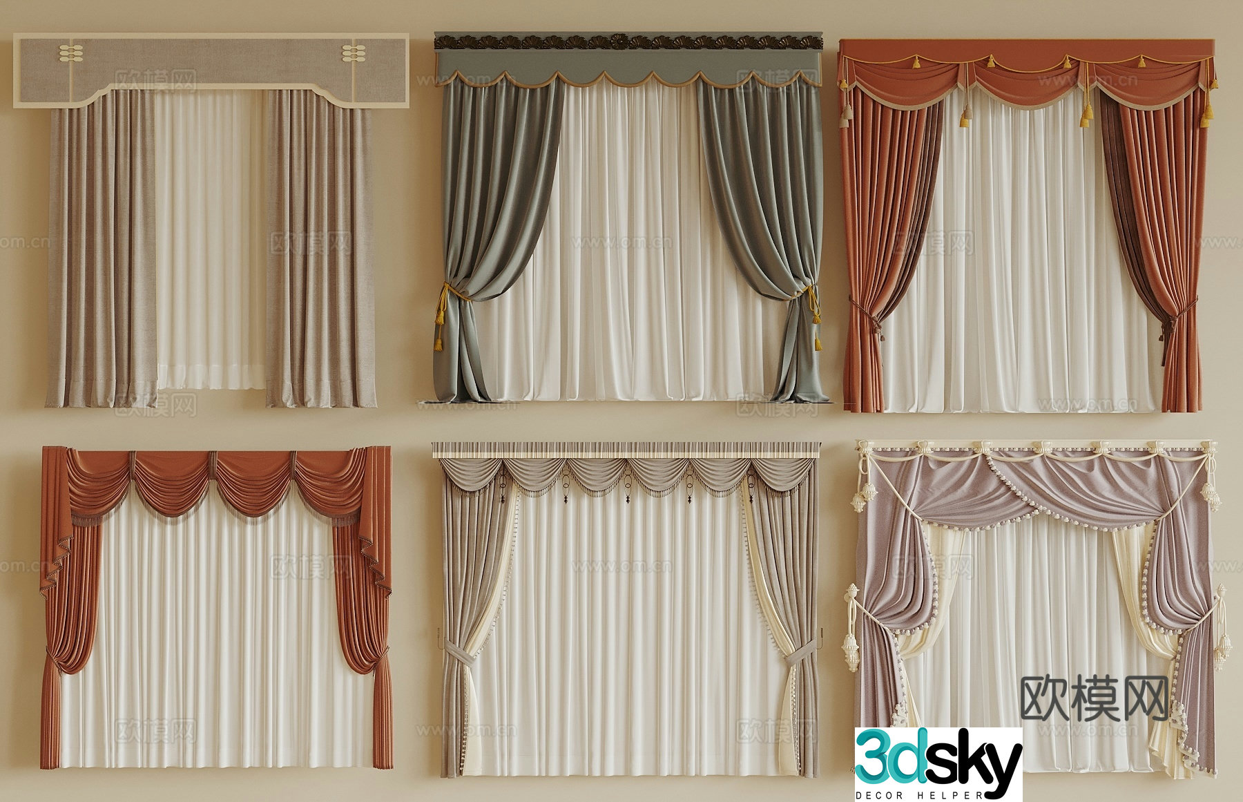 European and American general curtains European and American curtains American curtains French curtains 3D model